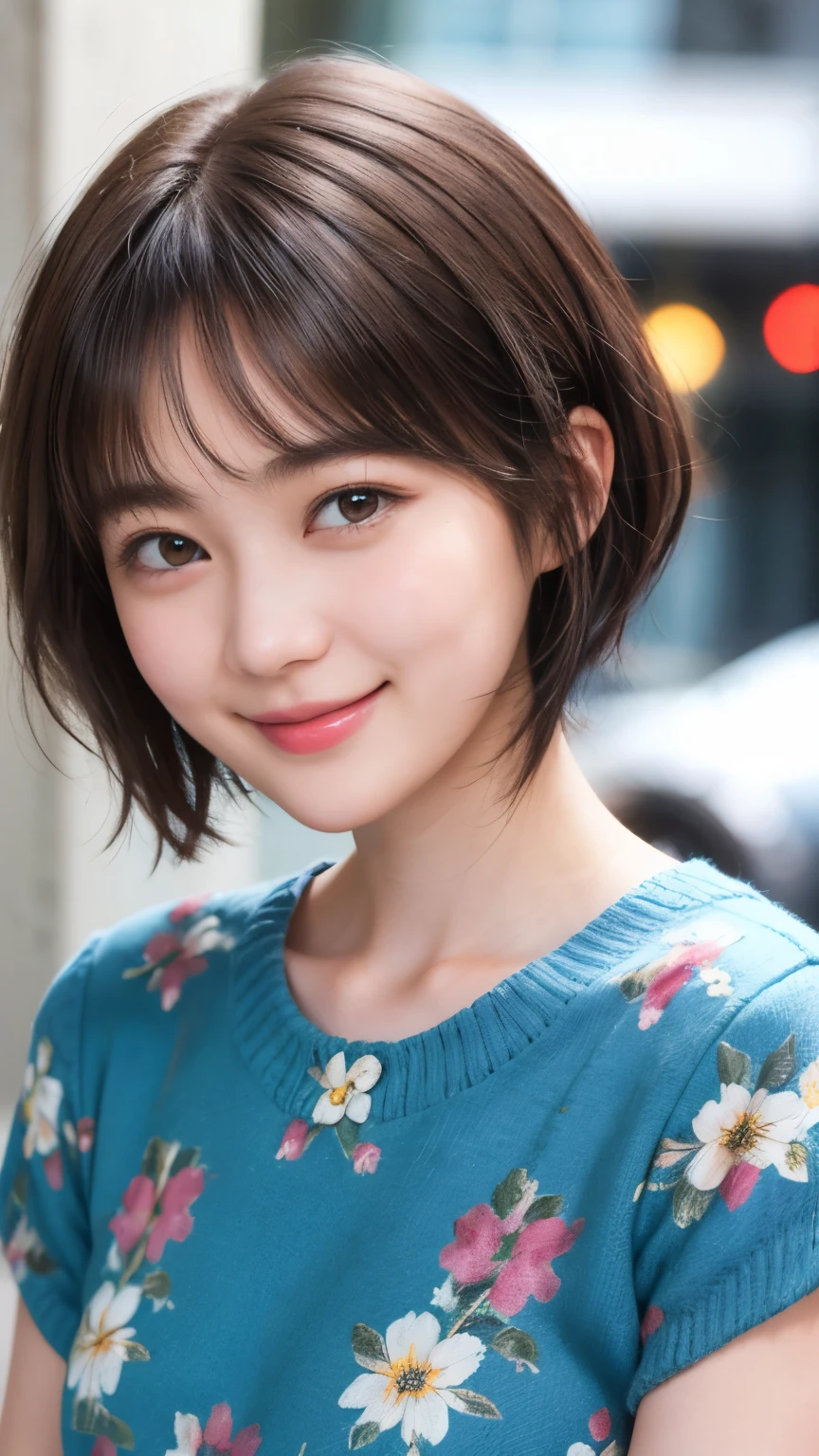 215 Short Hair, 20-year-old woman, A kind smile, Floral