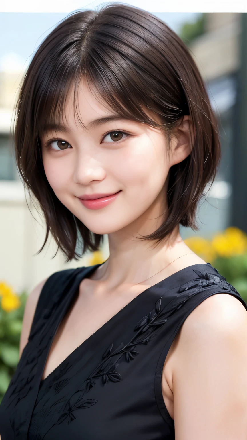 215 Short Hair, 20-year-old woman, A kind smile, Floral