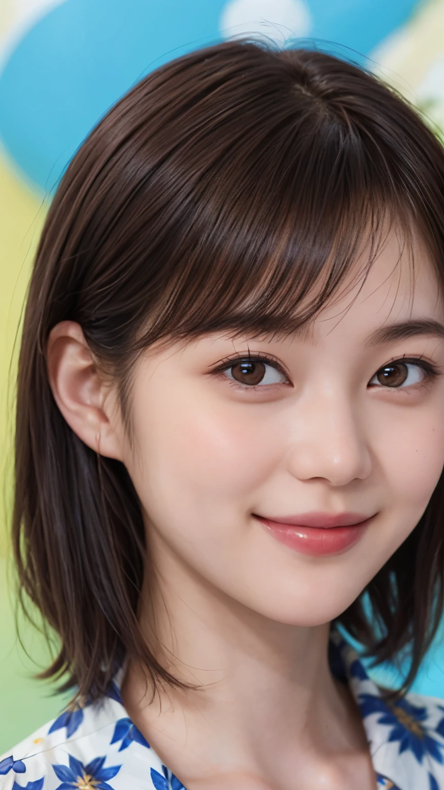 215 Short Hair, 20-year-old woman, A kind smile, Floral