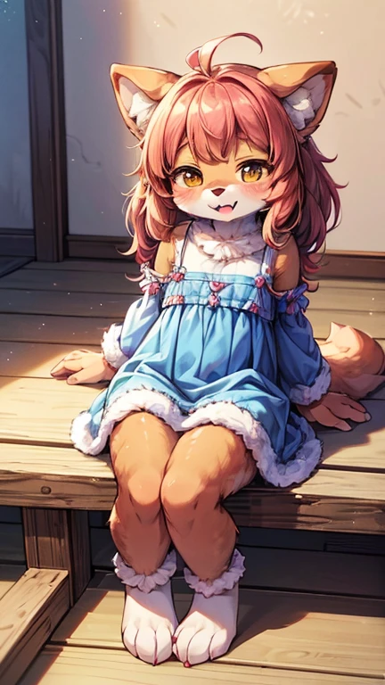 (best quality,4k,highres,masterpiece:1.2), (fluffy anthro furry :1.5),(young :1.6),female furry,full body, playful face,,kidess,fluffy fur,soft tail,blush,vivid colors,bokeh,portrait,studio lighting, paw pads,lovely expression,innocent eyes,colorful background,cheerful atmosphere