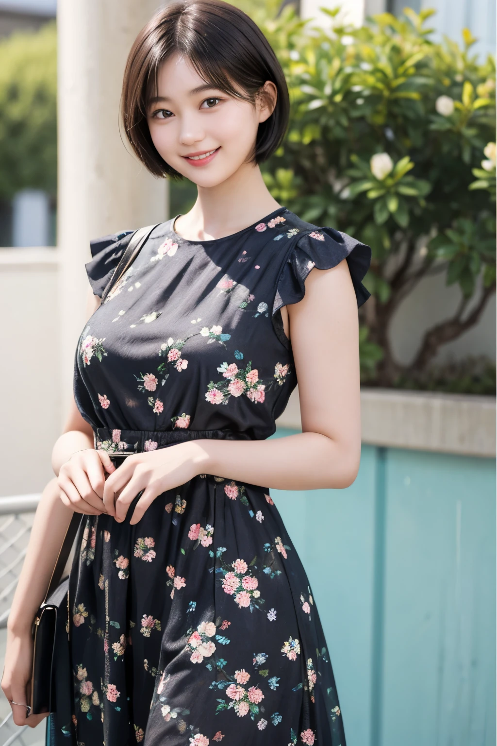 215 Short Hair, 20-year-old woman, A kind smile, Floral