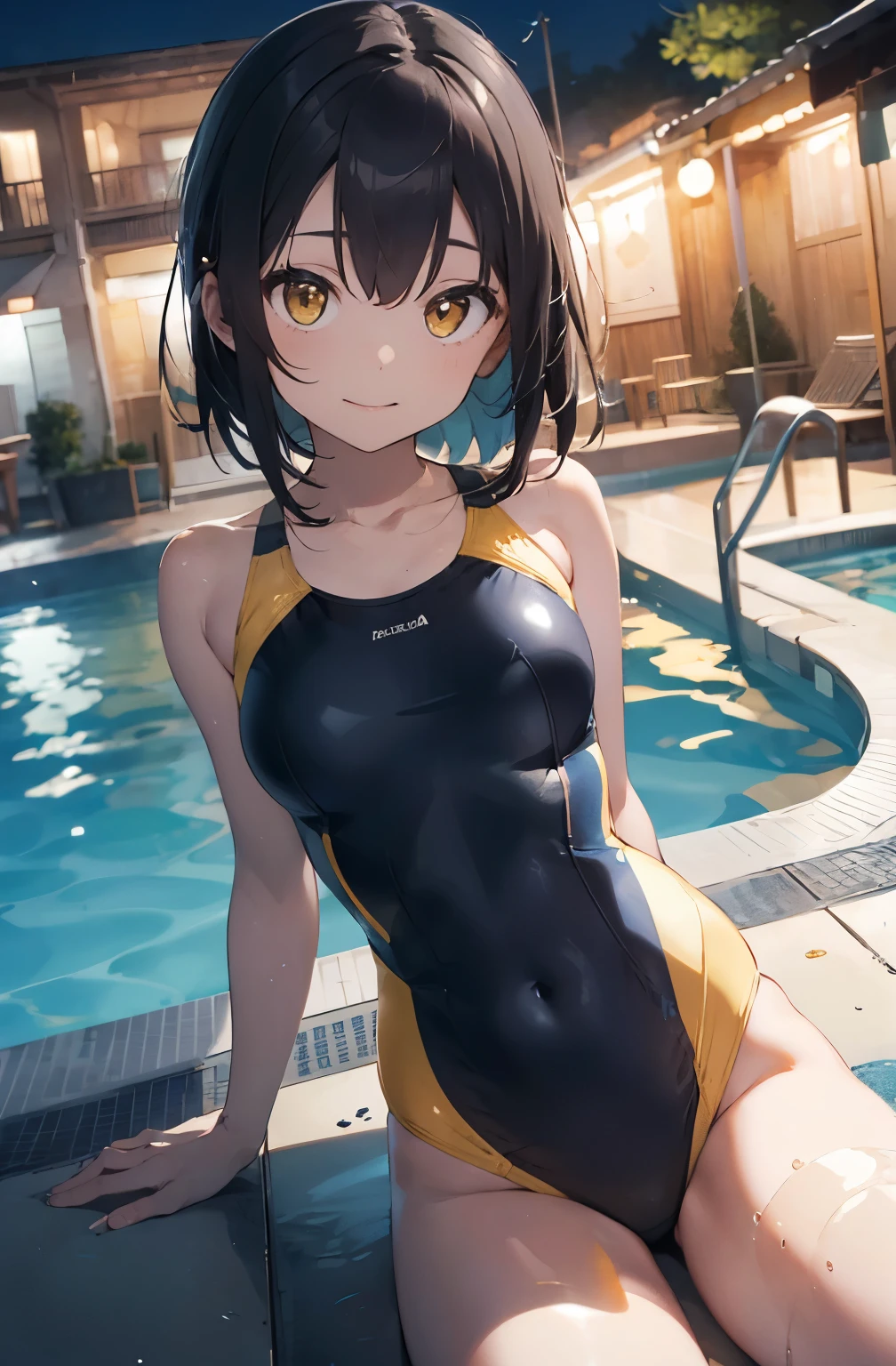 High resolution、A silver-haired girl drawn in the style of Japanese anime、Person sitting on a swim ring in an empty resort night pool々Status。She is wearing a glamorous yellow bikini、Yellow swimsuit、The pool is beautifully lit、The surroundings are quiet and relaxing.、
(Masterpiece 1.5),super high quality, Very detailed,Perfect drawing,NFSW、beautiful woman、beautiful, Glowing Skin、A kind smile、beautiful black hair、Braiding、(((beautiful水着)))、(((Yellow swimsuit))),3D、16K Illustrations、((Clear Face))、High resolution、Nice background、beautiful background、Spotlight、Vibrant colors、(((Detail View)))、Perfect beauty,beautiful指,beautiful手,Points First,nail,Place your arms behind your back,Wakame seaweed、Wakame seaweed、Wakame seaweed、Wakame seaweed、Wakame seaweed、Wakame seaweed、Wakame seaweed、