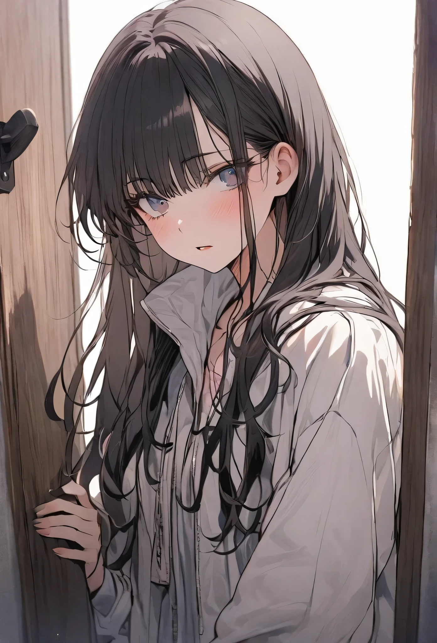 A boy had enough of this girl as he comes and pins the girl to the locker behind her, she looks at me confused and nervously