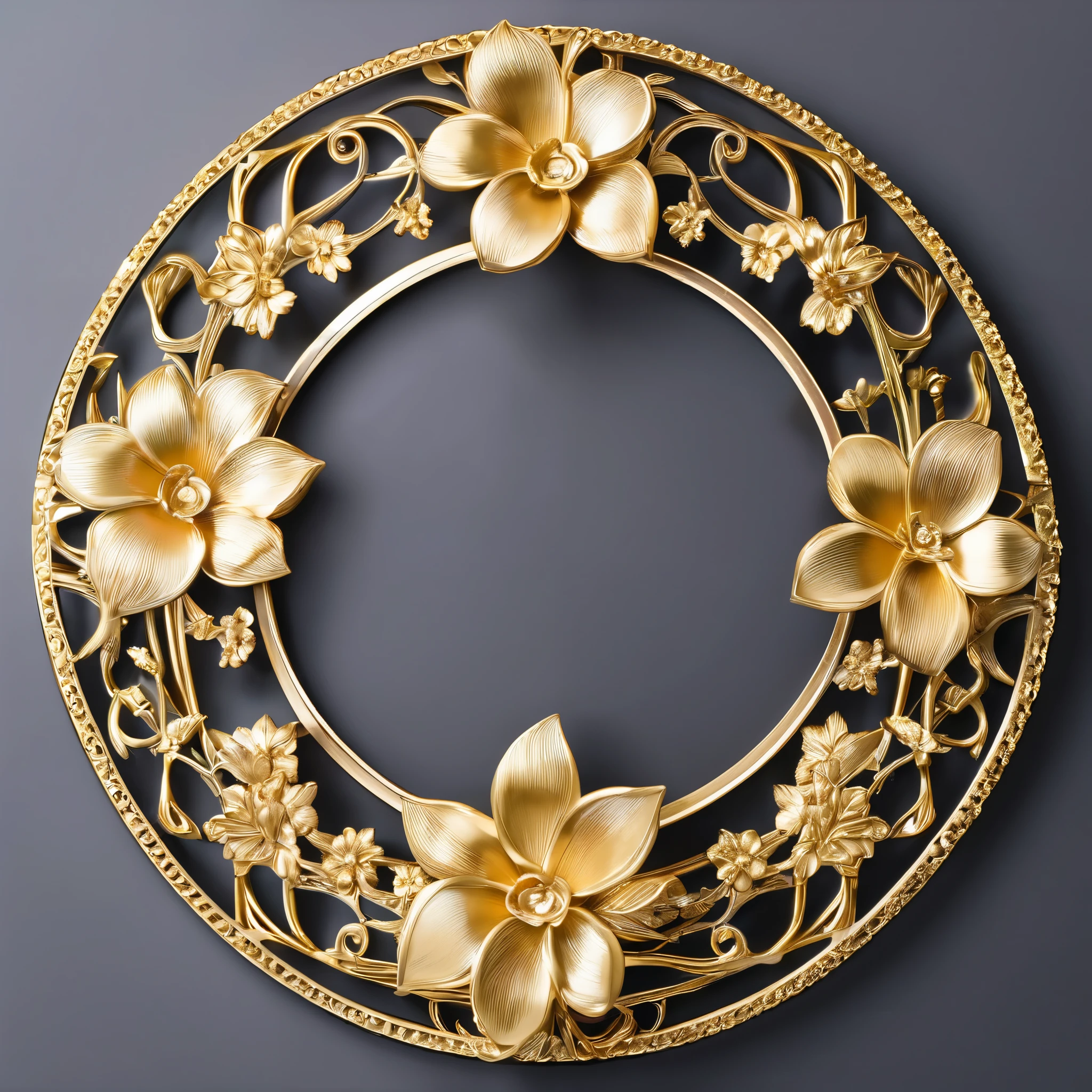 Classical flower photo frame，Gold undertone，Round Hollow