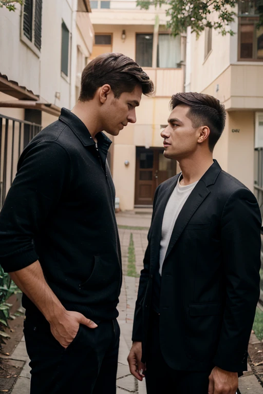 2 neighbors, men, enemies are talking