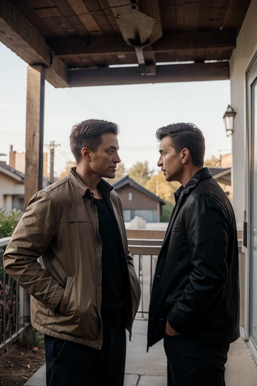 2 neighbors, men, enemies are talking