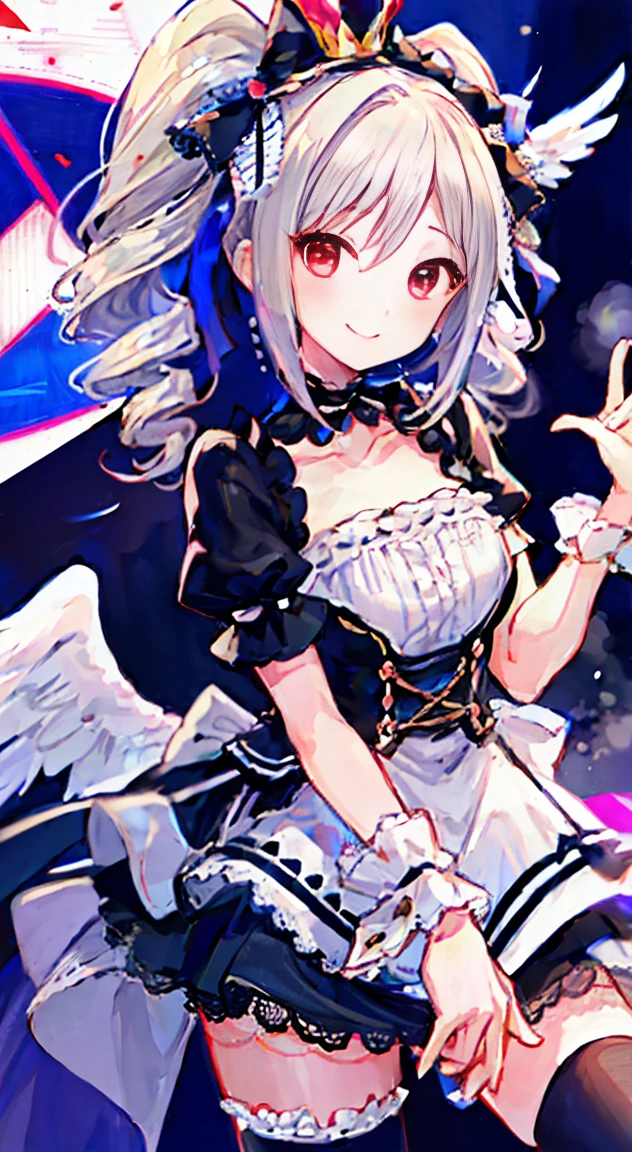 High Quality,Superior,Angelic,Radiant,Charming,Kawaii,Radiant Smile,peace fingers,Idol,idol stage,gothic costume,2 girls,Ranko kanzaki, Kiriko yukoku,