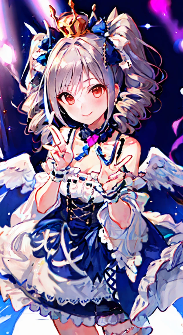 High Quality,Superior,Angelic,Radiant,Charming,Kawaii,Radiant Smile,peace fingers,Idol,idol stage,gothic costume,2 girls,Ranko kanzaki, Kiriko yukoku,