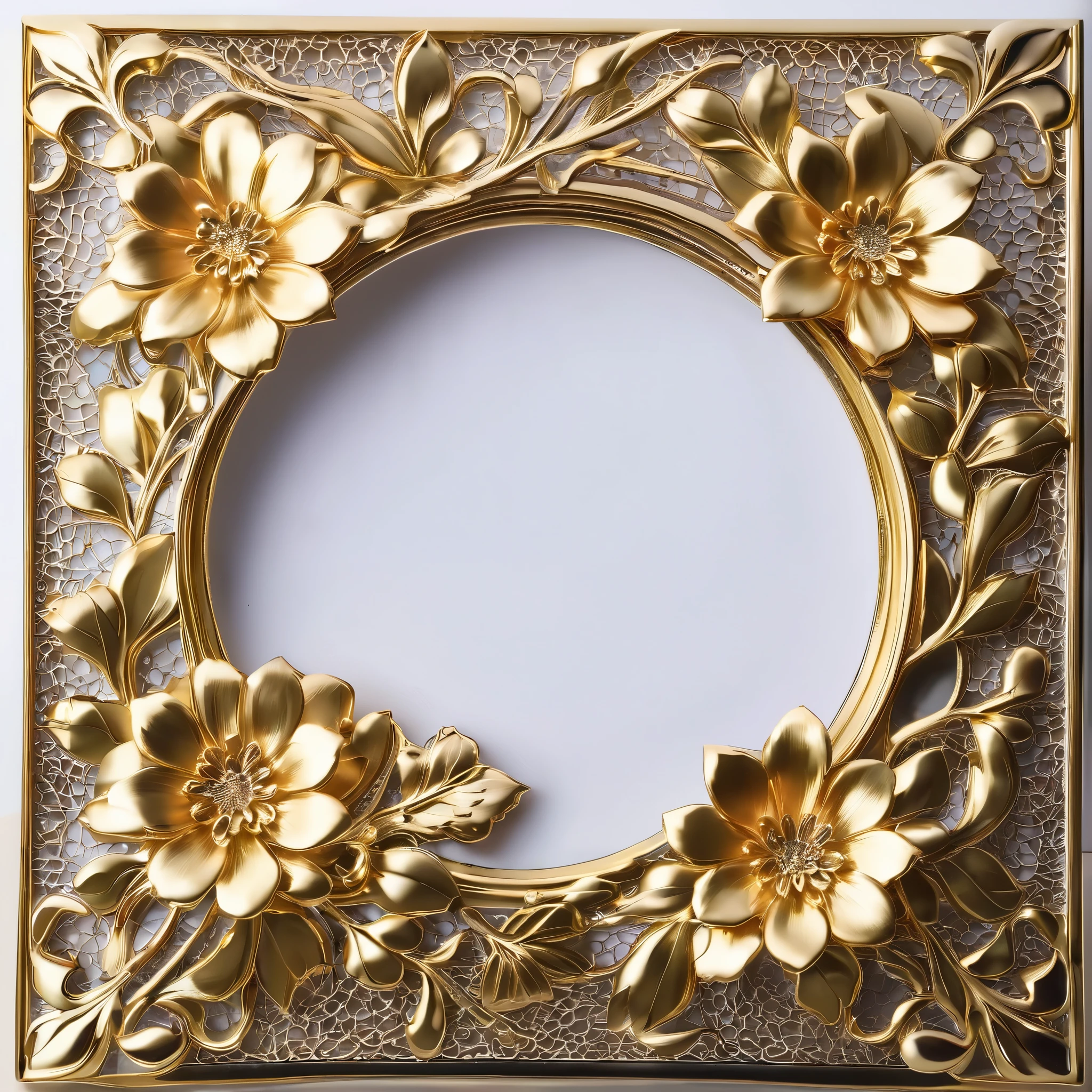 Classical flower photo frame,Gold undertone,Round Hollow