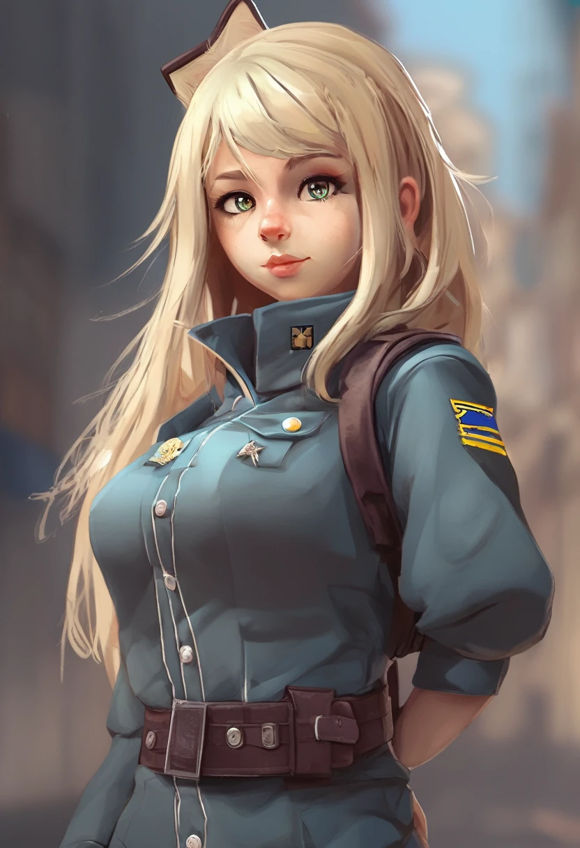 Girl from Ukraine , Ukraine anime girl ,Ukraine ,  Full body composition of a young woman with messy light blonde hair, maquiagem dos olhos, 11 anos, orelhas de gato, soft lighting, sozinho, vestido com um velho uniforme militar futurista rasgado e esfarrapado, cat's paw badge, Posar, cores manchadas, octan render, Detalhe intrincado hiperrealista, cinemactic, 8K resolution, 70mm, highlight lighting, global ilumination, retrato de corpo inteiro, limpar rostos detalhados, roupas intrincadas, cara bonito, peito achatado, cintura fina, pernas finas, quadris pequenos