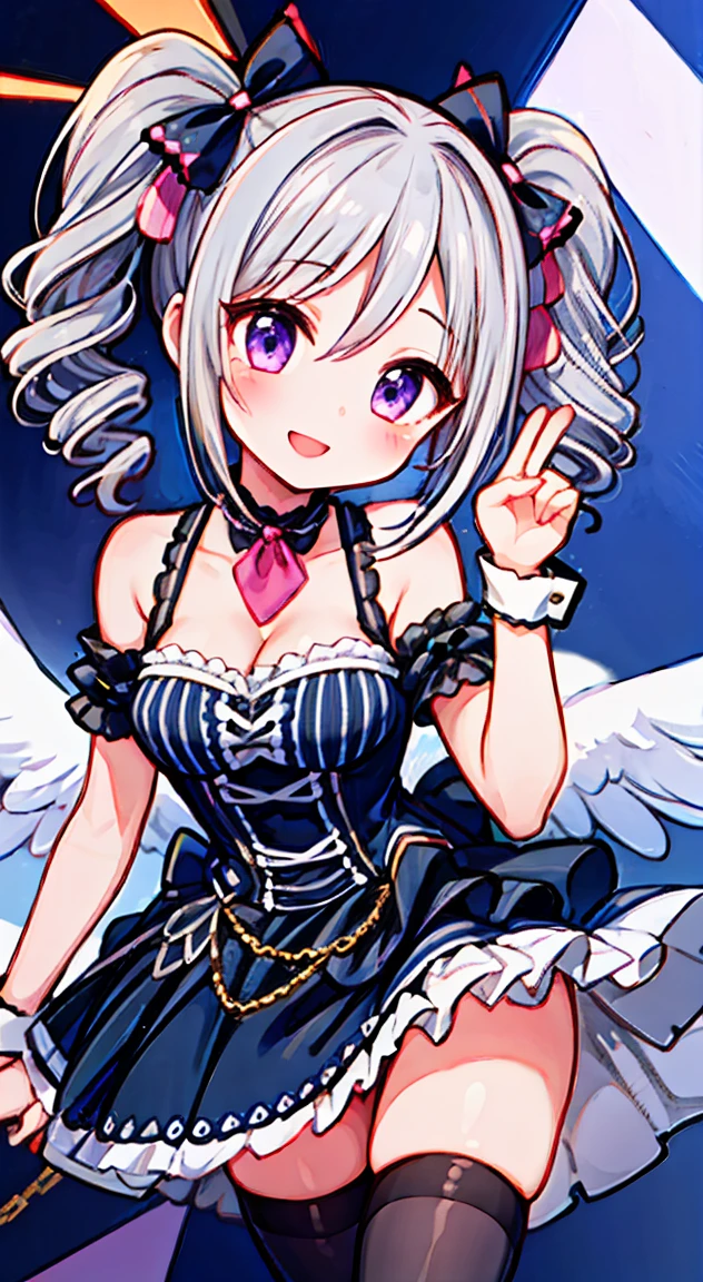 High Quality,Superior,Angelic,Radiant,Charming,Kawaii,Radiant Smile,peace fingers,Idol,idol stage,gothic costume,2 girls,Ranko kanzaki, Kiriko yukoku,