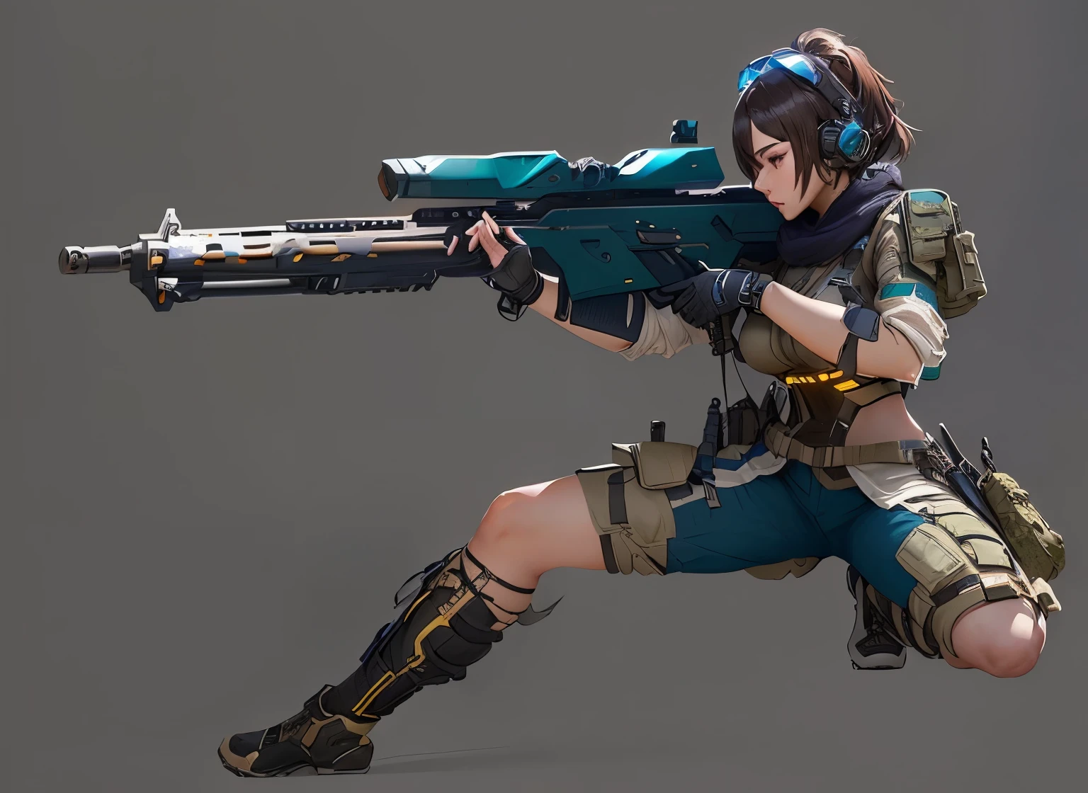 Female soldier held by Alafid, Mechanized female soldier, Shinkai Makoto ( Apex Legends ), Inspired by cold plum, feng zhu concept art, fps game concept art, Echoes of Overwatch, Katana Zero video game character, g liulian art style, Apex Legends concept art, m4 sopmod ii girls frontline