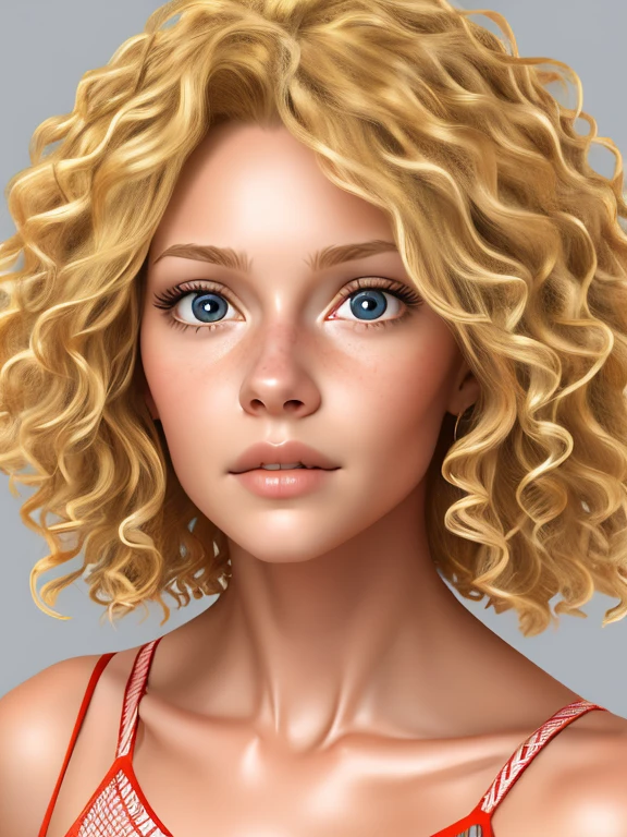 digital drawing of a blonde woman, curly hair, with a doubtful expression