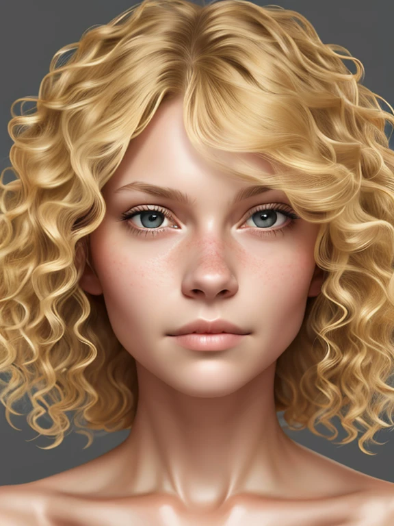 digital drawing of a blonde woman, curly hair, with a doubtful expression
