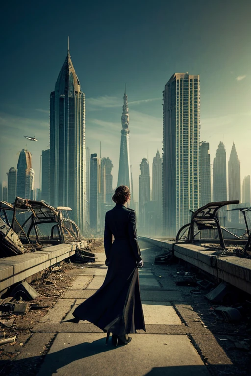 highest quality、A ruined futuristic city、dim、Surrealism