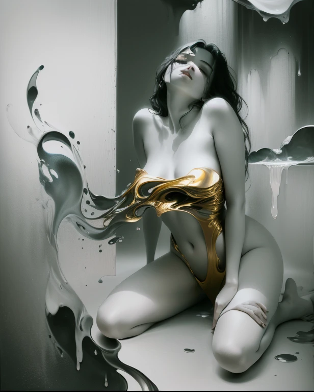 B&W, made of liquid metal, by Henry Moore, best quality, masterpiece, very aesthetic, perfect composition, intricate details, ultra-detailed