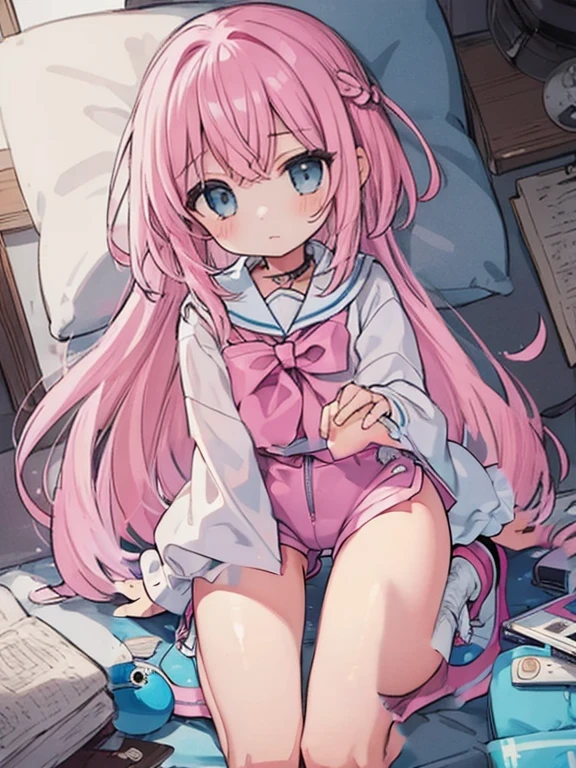 Hold your knees、V-shaped splits、Pink shorts、Beautiful thighs