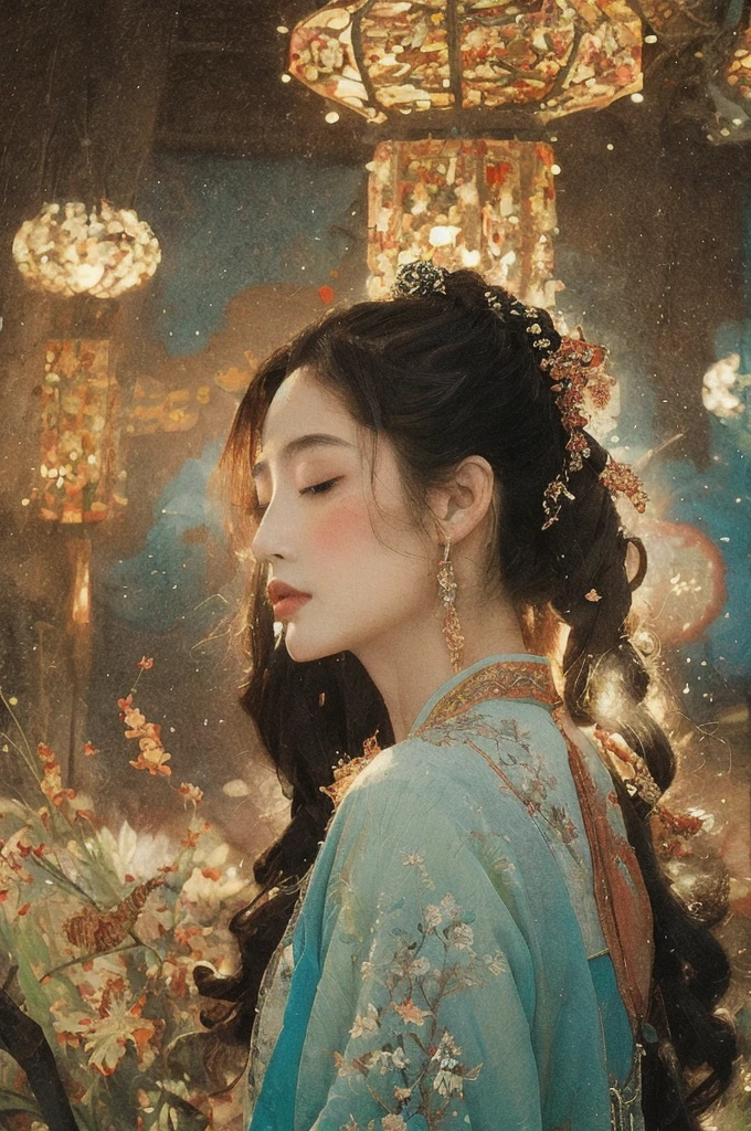 (NSFW:1)In an enchanting setting, an oil painting (1.5) captures a dynamic scene, where a confident girl (1girl) leans against a dreamy background infused with elements of Chinese aesthetics. The backdrop, adorned with mesmerizing Ambilight colors, exudes a touch of China's charm. The dynamic brushwork (1.5) brings her form to life, while the double-exposure background weaves an ethereal atmosphere. Vivid splashes and lively brushstrokes add an artistic flair.
Limited colors burst forth on an ultra-detailed 8k unity wallpaper, seamlessly incorporating elements of Chinese culture, complemented by zentangle and mandala motifs that blend harmoniously with fractal art (1.3). The dynamic angle presents an elegant dance of chaos against a dreamlike atmospheric brutalist design background.
A symphony of renowned artists like James Jean, Roby Dwi Antono, and Ross Tran contributes to an ecstatic musical notes ambiance. Floating colorful sparkles (1) illuminate her glowing skin against the cosmic backdrop, creating a tranquil mosaic reminiscent of blue and green jellyfish (1.4) amidst the photorealistic (1.4) depths.