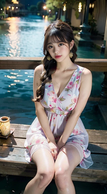 (full bodyesbian:1.5)，(1girll:1.3),(view the viewer:1.4)，(anatomy correct:1.4),(Sitting in the hot spring:1.2),(Wear a pajama dress:1.2),(Accurate and perfect face:1.3),(Long legs:1.3),hyper HD, Ray traching, reflective light， structurally correct, Award-Awarded, High detail, Fade-in and fade-out shadow contrast, Face lighting ，Cinematic lighting, Masterpiece, super detailing, High quality, High detail, Best quality, 16k，High contrast,