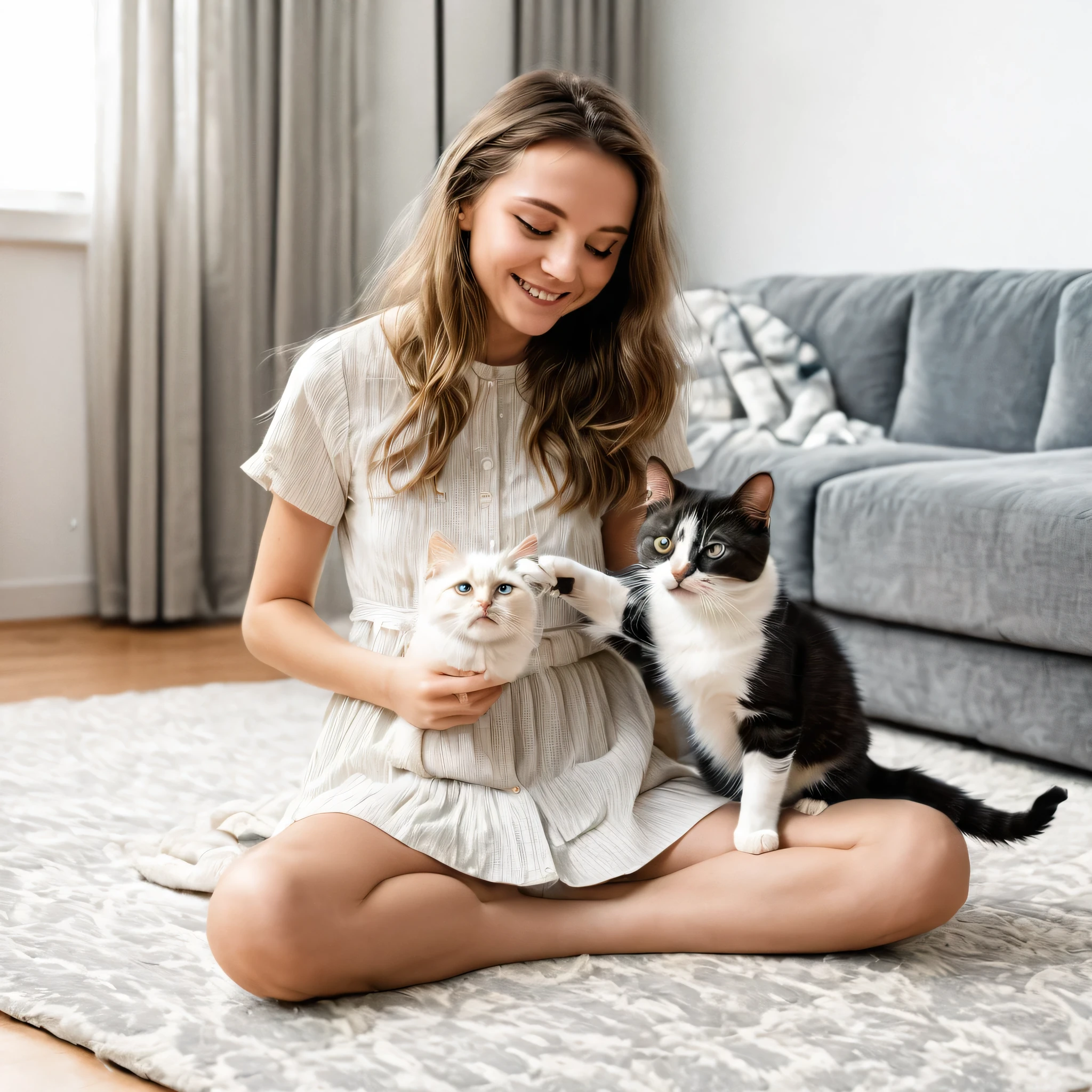 a girl playing with a cute cat