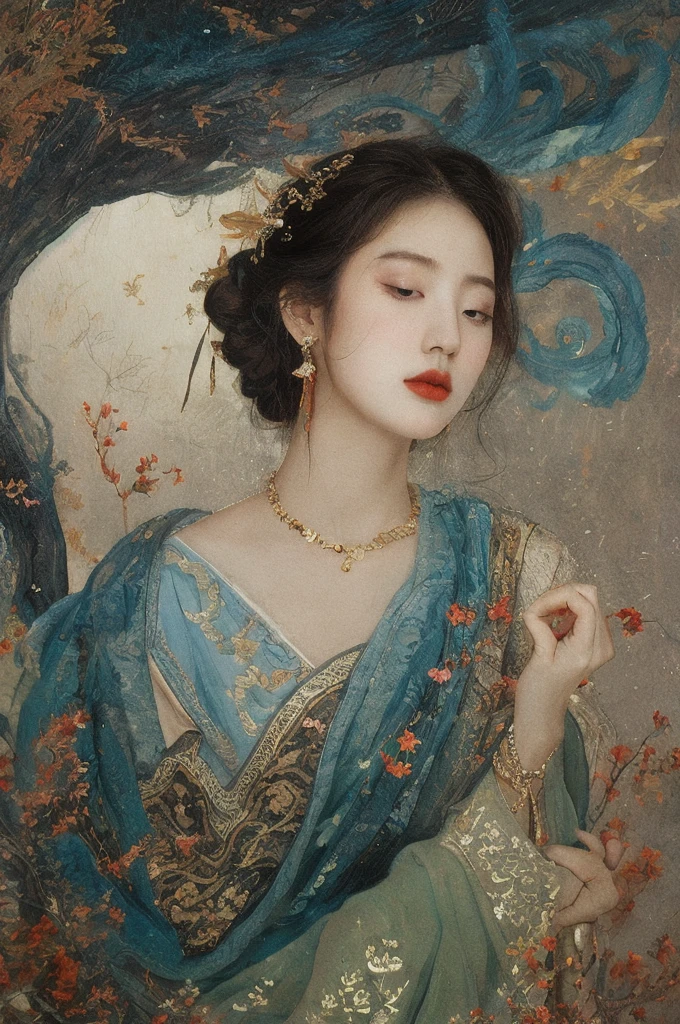 (NSFW:1)In an enchanting setting, an oil painting (1.5) captures a dynamic scene, where a confident girl (1girl) leans against a dreamy background infused with elements of Chinese aesthetics. The backdrop, adorned with mesmerizing Ambilight colors, exudes a touch of China's charm. The dynamic brushwork (1.5) brings her form to life, while the double-exposure background weaves an ethereal atmosphere. Vivid splashes and lively brushstrokes add an artistic flair.
Limited colors burst forth on an ultra-detailed 8k unity wallpaper, seamlessly incorporating elements of Chinese culture, complemented by zentangle and mandala motifs that blend harmoniously with fractal art (1.3). The dynamic angle presents an elegant dance of chaos against a dreamlike atmospheric brutalist design background.
A symphony of renowned artists like James Jean, Roby Dwi Antono, and Ross Tran contributes to an ecstatic musical notes ambiance. Floating colorful sparkles (1) illuminate her glowing skin against the cosmic backdrop, creating a tranquil mosaic reminiscent of blue and green jellyfish (1.4) amidst the photorealistic (1.4) depths.