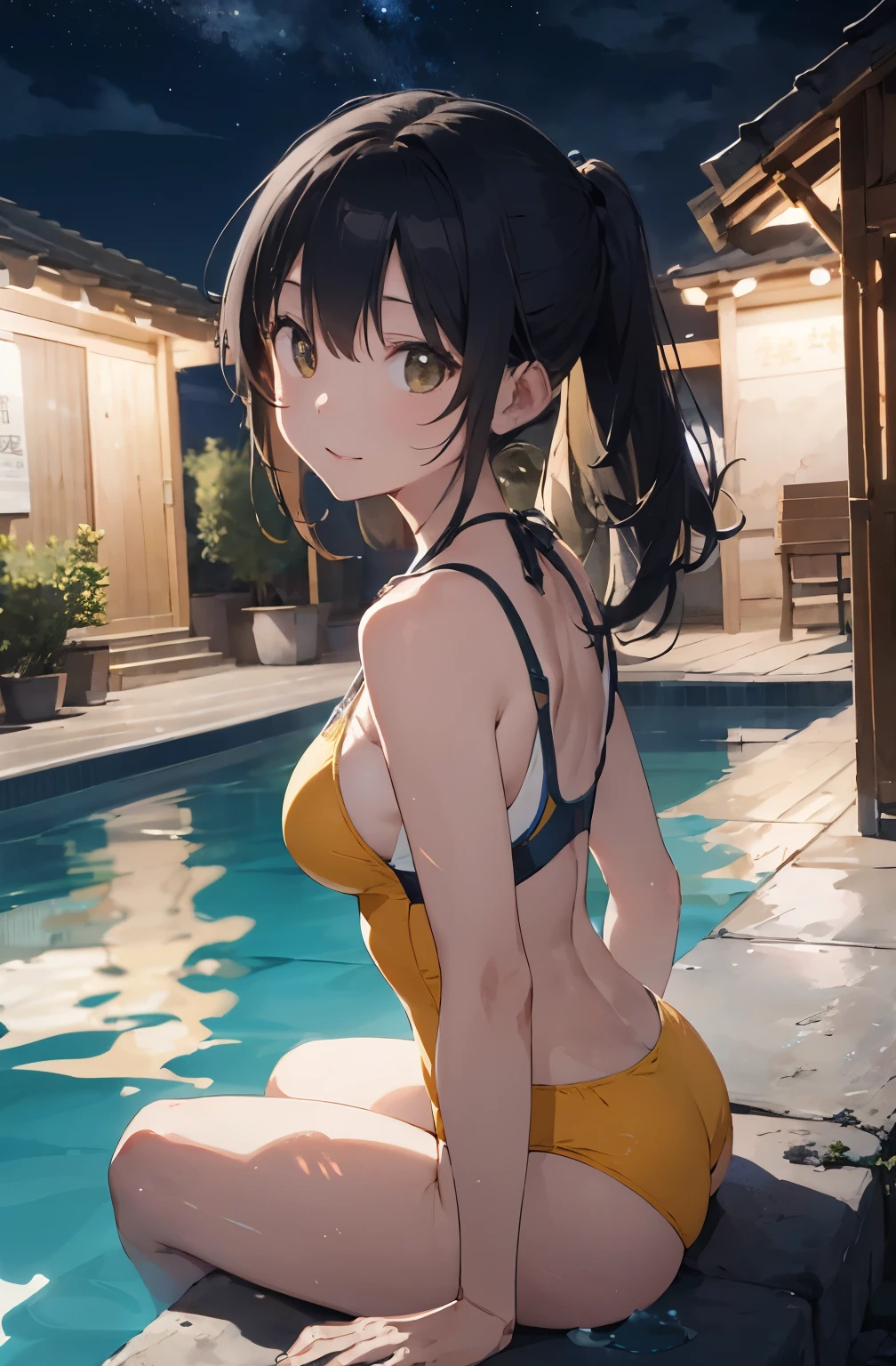 High resolution、A silver-haired girl drawn in the style of Japanese anime、A person sitting on a swim ring in an empty resort night pool々situation。She is wearing an attractive white bikini.、White swimsuit､The pool is beautifully lit、The surroundings are quiet and relaxing.､
(Masterpiece 1.5),super high quality, Very detailed,Perfect drawing,NFSW、beautiful woman、beautiful, Glowing Skin、A kind smile、beautiful black hair、Braiding、(((beautiful白の水着)))、(((yellow　White swimsuit))),3D、16K Illustrations、((Clear Face))、High resolution、Nice background、beautiful background、Spotlight、Vibrant colors、(((Detail View)))、Perfect beauty,beautiful指,beautiful手,Points First,nail,Place your arms behind your back,Wakame seaweed、Wakame seaweed、Wakame seaweed、Wakame seaweed、Wakame seaweed、Wakame seaweed、Wakame seaweed、