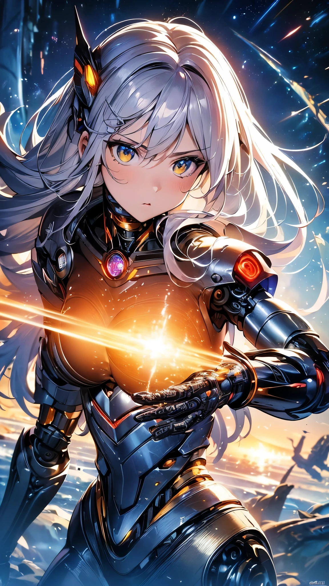 ((highest quality)),(Ultra-high resolution),(Very detailed),(Detailed Description),((The best CG)),(A masterpiece),Ultra-precise art,amazing drawing art,(Sci-fi art with intricate detail:1.5), (Female Cyborg:1.5),(Beautiful and well-proportioned face:1.4), Soldier, Fearless Heart, Mysterious Power, Wind