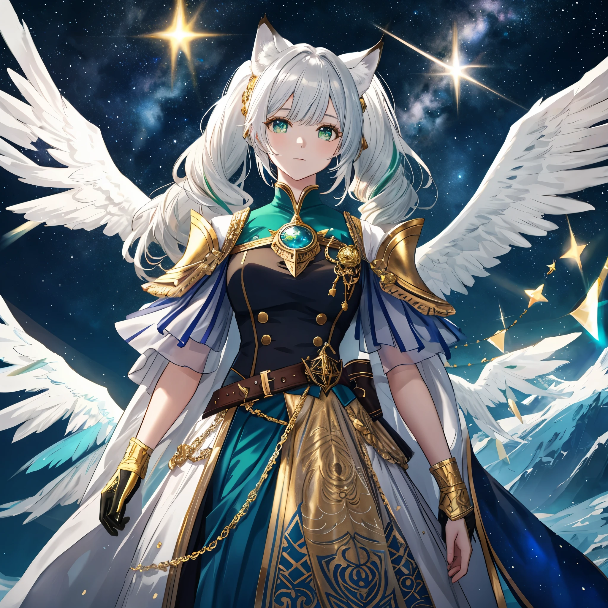 AI illustrated seat selection prompt
Theme: *Fantasy Art*, *White-haired God*, *Starry Sky Background*My Wife
- Number of characters: *1*
- Worldview: A fusion of *anime and manga*, blurring the line between *fantasy and reality*
- Body type: *Friendly and charismatic*, reflecting the character's *personality and role*.
- Fur ears and tail: *Sharp cat-like ears* and a belt-like tail are characteristics of the *Snow Lynx*
- Costume: *Mysterious and unique design* that symbolizes the *world* of the character
- Clothes colors: *Focusing on *gold, blue, and green*, which express *luxury, calmness, intelligence, nature, and healing*
・Hairstyle: A style that creatively incorporates elements such as long hair, ponytails, twintails, and bob cuts.
- Hair color: Mainly *white*, with accents *gold, blue, green*
- Wings: The presence and details of wings, symbolizing *freedom and strength*, hinting at the character's *background and abilities*
- Props: Items that represent the character's *occupation, hobbies, and special skills*
- Emotion: *Dignified expression full of mystery and authority*
- Movement: *Calm and calm posture*
- Perspective: Emphasizes *space depth* centering on the character
- Composition: Visual balance with a *focal point* that attracts the viewer's eye.
- Background: *Mysterious setting with a starry sky in the background*
- Lighting: Enhances the *atmosphere* of the scene, emphasizing the *emotions of the characters and the importance of the scene*.
- Style: High resolution *official artwork* or highly detailed and elaborate *fan art style* trending on *ArtStation or Pixiv*
- Improved quality: Utilizing *Golden Ratio 1.2* and *Drawing Board 1.3*, we aim for *realistic, ultra-realistic, and ultra-detailed illustrations* at *64K ultra-high resolution*.