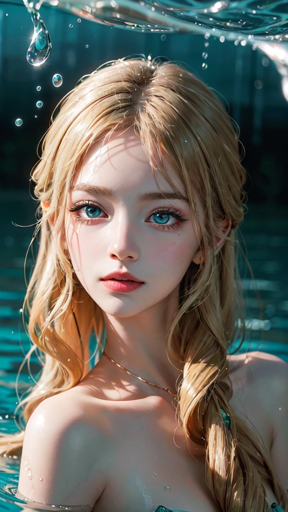(in 8K, RAW Photos, of the highest quality, Masterpieces: 1.2), (Realistic, Photorealistic: 1.37), Highest Quality, Ultra High Resolution, light leaks, Dynamic lighting, Slim and smooth skin, (Full body:0.8), (Soft Saturation: 1.6), (Fair skin: 1.2), (Glossy skin: 1.1), Oiled skin, 18 years old, In the deep sea、a large amount of foam、Swimming、Sparkling white blonde、entranceway、Ice blocks、Ice Sparkle、Diamond Dust、Frozen