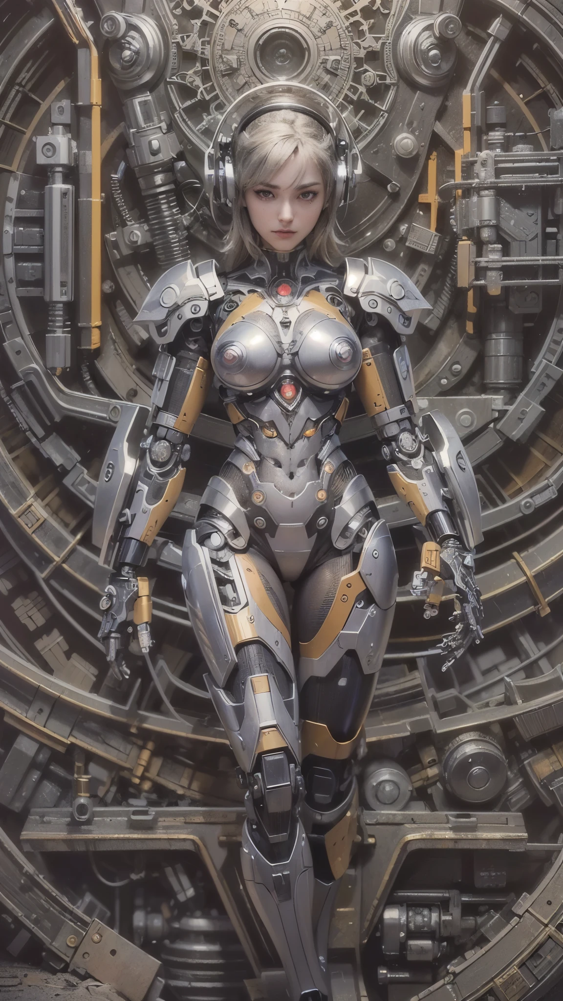 ((highest quality)),(Ultra-high resolution),(Very detailed),(Detailed Description),((The best CG)),(A masterpiece),Ultra-precise art,amazing drawing art,(Sci-fi art with intricate detail:1.5), (Female Cyborg:1.5),(Beautiful and well-proportioned face:1.4), Soldier,