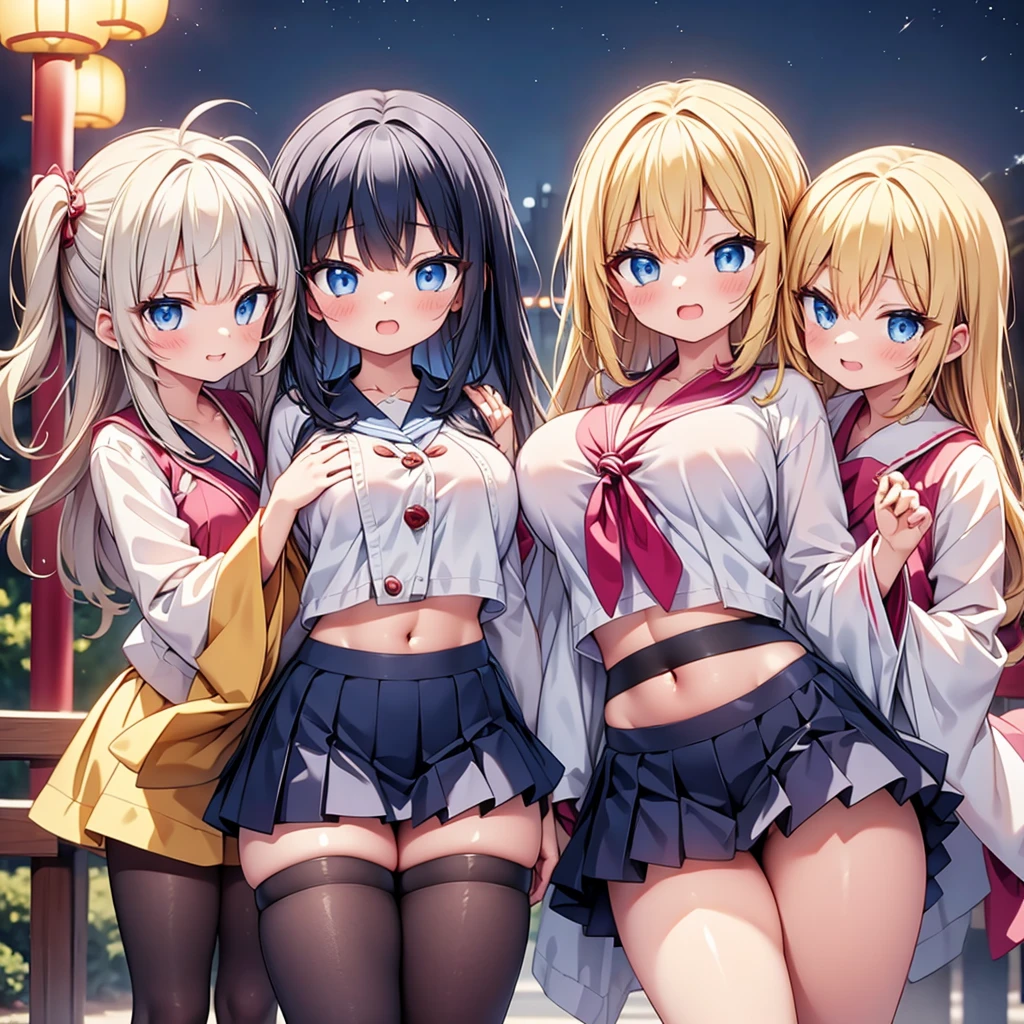 (cute eyes:1.2), (sparkling eyes:1.2), highest quality,wonderful,finely,extremely detailed CG Unity 8K wallpaper, (Stand in line:1.2), (3 girls, cute eyes, japanese miko, clothed), (midium breasts), (midriff peek:1.2), (open mouth:1.1), (long tongue:1.1), (mouth drool:1.1), (black stockings:1.1),(Thighs:1.1),(Waistline:1.1)