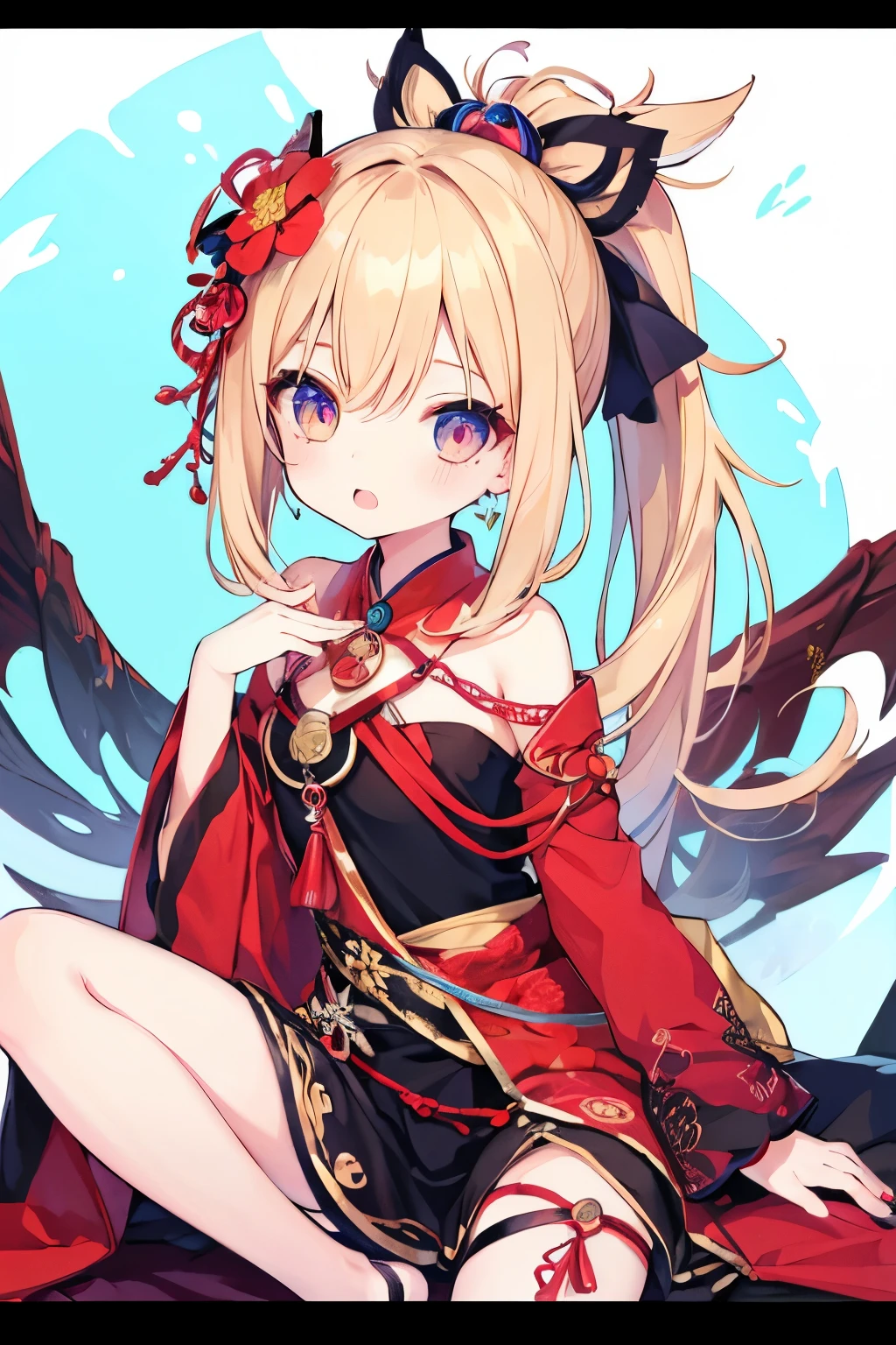 Very beautiful and Shining Eyes、Shining Eyes、((1 girl))、Small breasts、Big Mouth、Childish clothes、7--old l,highest quality, masterpiece, High resolution, alone, {yoimiya_Genshin Impact:1.15},you, blonde_hair, 前hair, hair_ornament, ponytail, 1 female、、masterpiece、highest quality、Accurate、Oiran、Provocative pose、tongue、Big eyes、Spread your legs、The whole body is visible、masterpiece, highest quality, High resolution, Get used to it, Teenage Girl，ボサボサのhair，sexy，Have a tattoo，charm，Heartwarming，Heart rate，Cropped shoulders，