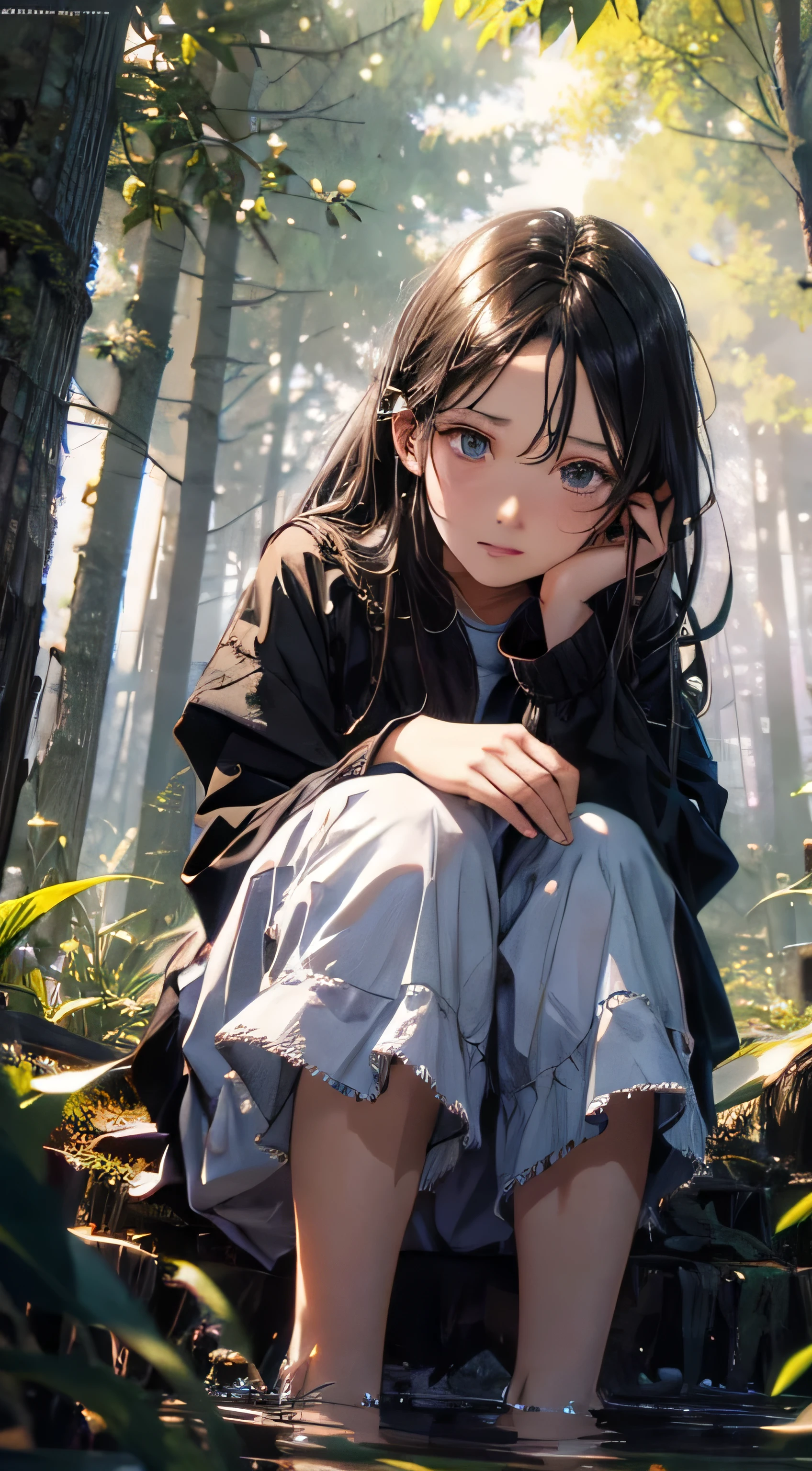 girl, (null:1.6), Sitting, Side Shot, Flowers, (masterpiece, highest quality, perspective, Depth of written boundary:1.5), Beautiful Face, From below, 8k, RAW Photos, Absurd, forest, (Impressionism, Tom Thomson, Claude Monet, Joaquin Sorolla, James Wilson Morris, John Fabian Carlson, Hugh Henry Breckenridge:0.8), High resolution, Realistic, Film Grain, chromatic aberration, High resolution, Super detailed, In detail, Dynamic Lighting, Dramatic lighting, Shadow, Sharp focus, Highly detailed eyes and face, Sharp pupils, Realistic students