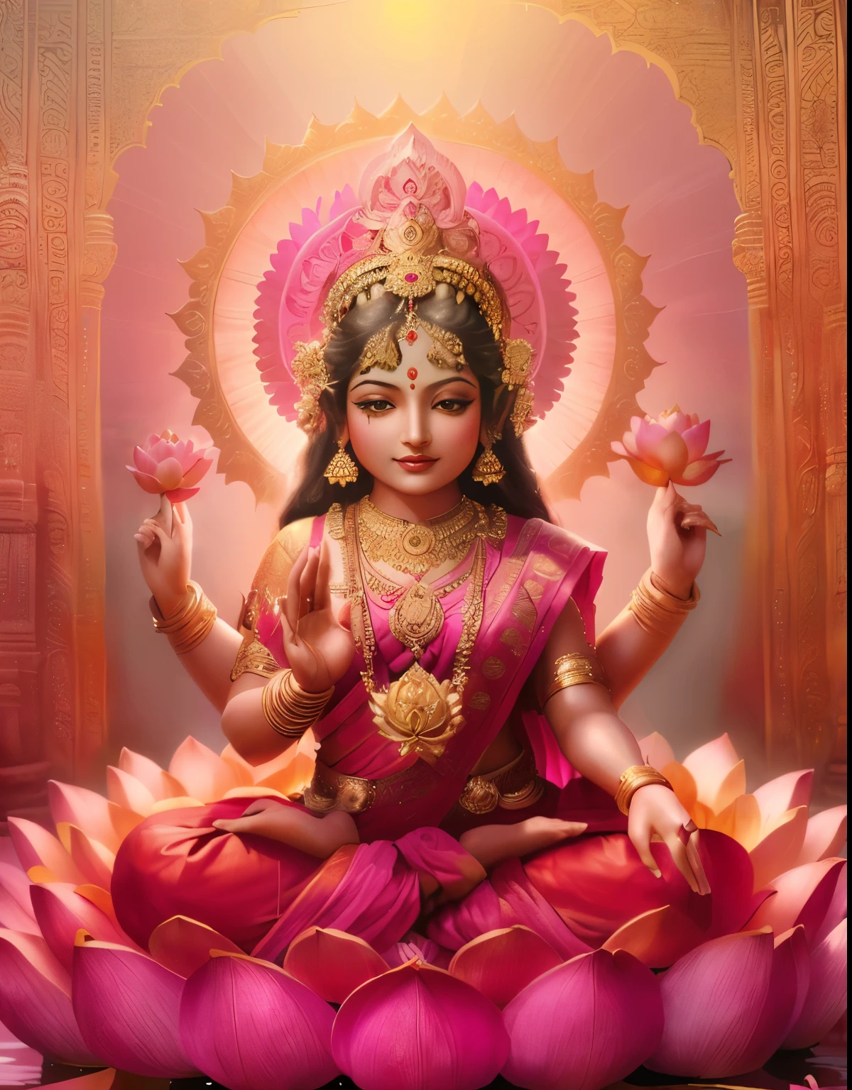 a close up of a  sitting on a lotus flower, hindu god, indian goddess of wealth, hindu aesthetic, indian goddess, indian god, 3 d goddess portrait, hinduism, young goddess, devainart, hindu art, lotus, adorable digital painting, pink lotus queen, hindu gods, deity leesha hannigan, fanart, vishnu