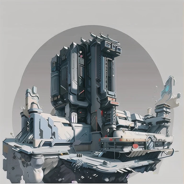 Science Fiction，future，光环游戏里的architecture，architecture物上有复杂的机械结构，Industrial feel，(masterpiece:1.2), best quality, masterpiece, high resolution, The original, Extremely detailed wallpaper, Perfect lighting, CG,realism,painting,Unreal Engine,concept art,grey_background,landscape, architecture, novel, _novel,Mecha,
