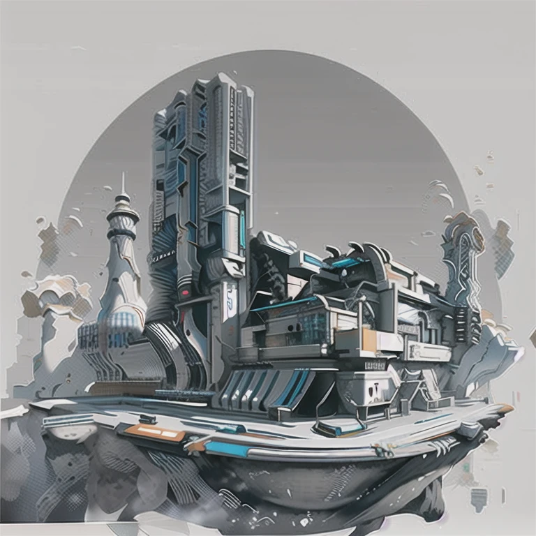 Science Fiction,future,光环游戏里的architecture,architecture物上有复杂的机械结构,Industrial feel,(masterpiece:1.2), best quality, masterpiece, high resolution, The original, Extremely detailed wallpaper, Perfect lighting, CG,realism,painting,Unreal Engine,concept art,grey_background,landscape, architecture, novel, _novel,Mecha,
