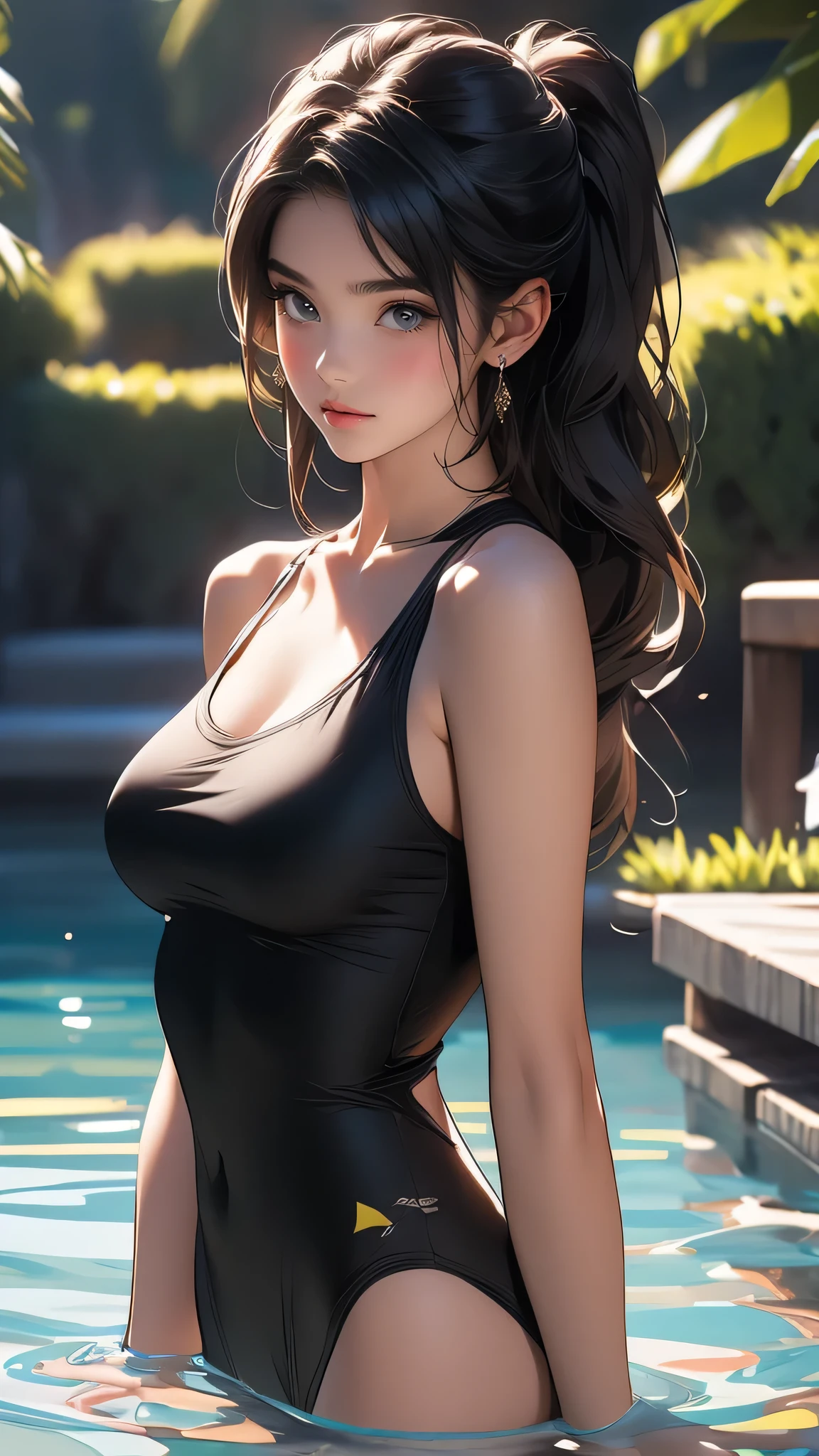 (Random sexy Pose),(floating in water),(soaked),(rash guard:1.2),(Thin type),(large breasts),(random hairstyle),(Highest image quality,(8K), Ultra-realistic, Best Quality, High quality, High Definition, high quality texture, high detailing, Beautiful detailed, fine detailed, extremely details CG, Detailed texture, realistic representation of face, masterpiece, presence)