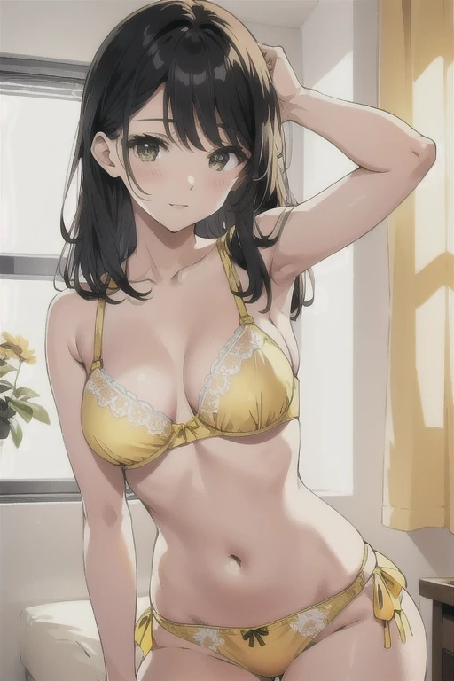 Yellow Bra,Yellow panties,Beautiful woman,Model pose