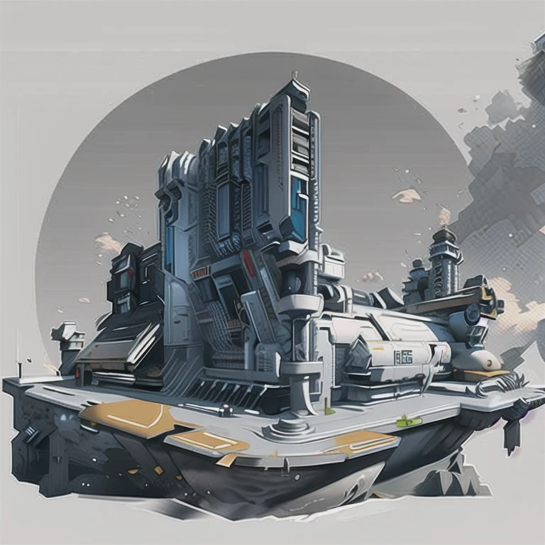 Science Fiction,rich color matching,future,光环游戏里的architecture,architecture物上有复杂的机械结构,Industrial feel,(masterpiece:1.2), best quality, masterpiece, high resolution, The original, Extremely detailed wallpaper, Perfect lighting, CG,realism,painting,Unreal Engine,concept art,grey_background,landscape, architecture, novel, 科幻novel,Mecha,