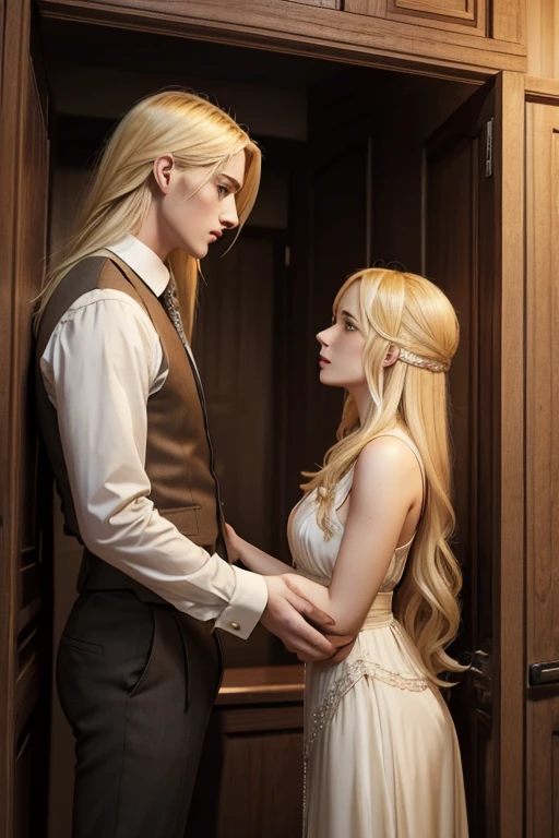 the ghost of a blonde princess, 20 years old, wearing a white dress. her beauty is combined with the horror of the wounds on her face and body. he was standing in an abandoned castle. terrible atmosphere.