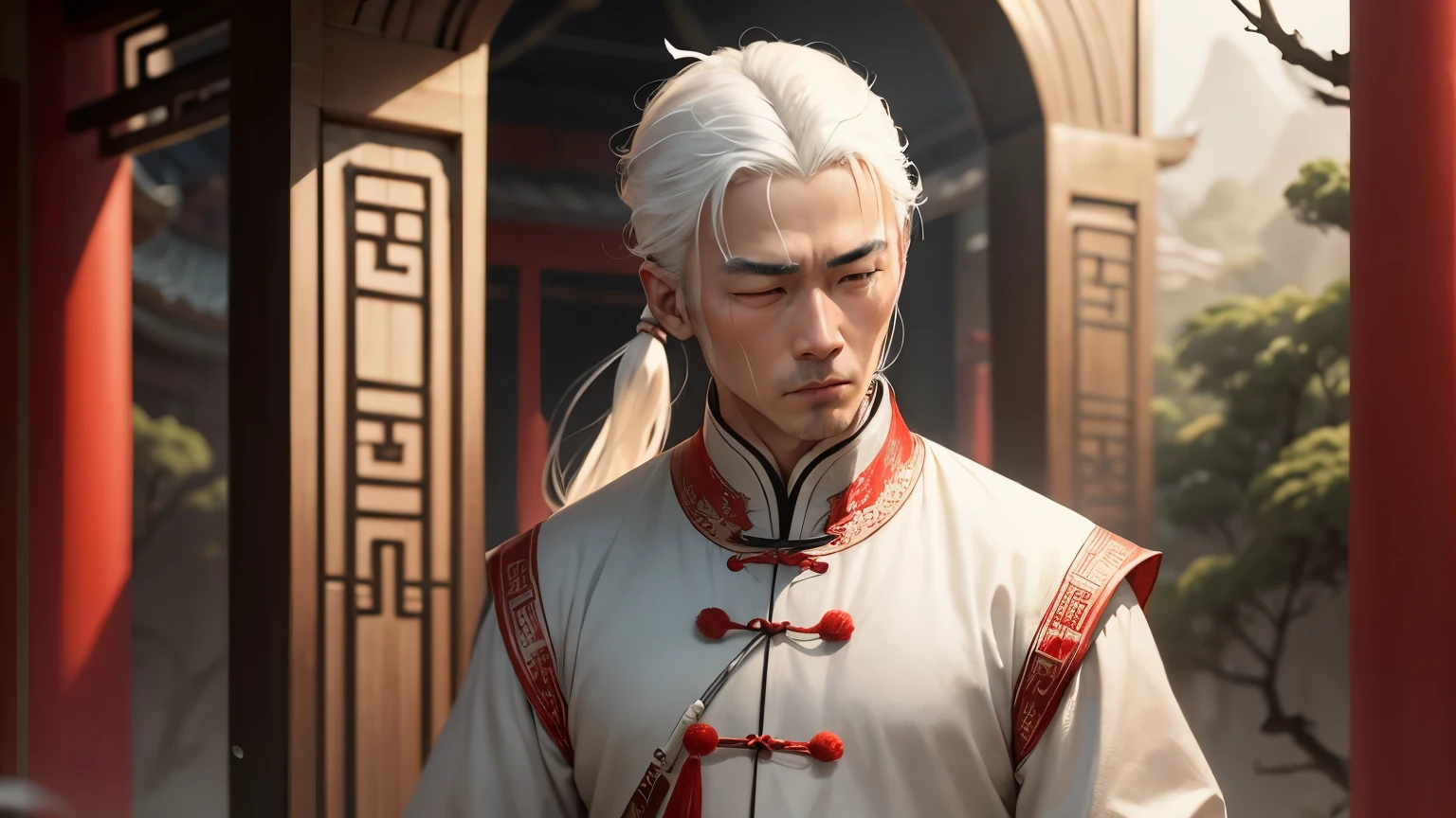 Man with white hair,Ancient Chinese,Chinese men,Chinese style background,The sadness is like a long,sad