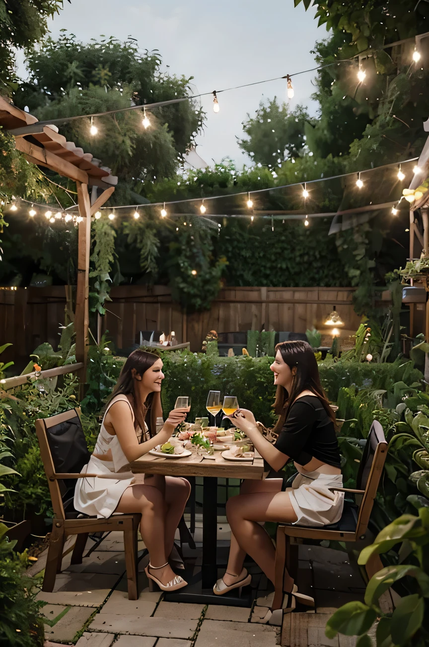 realistic restaurant with garden and birtday party in it