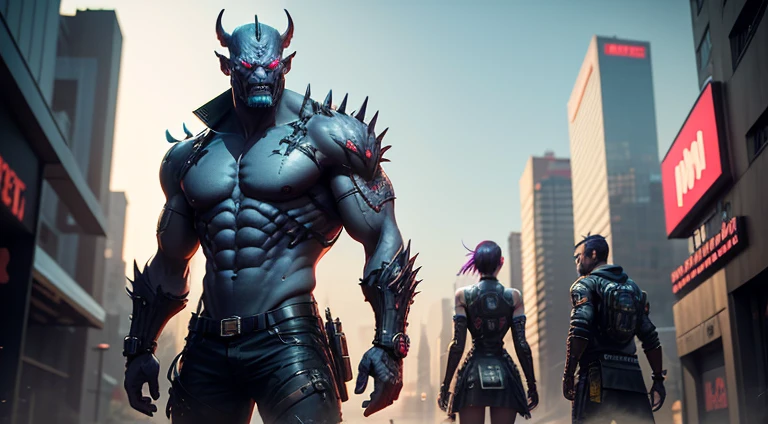 Best quality, 4k,3D, Unreal Engine, Cyberpunk, Oni, Monster, Cyberpunk Clothes, Resident