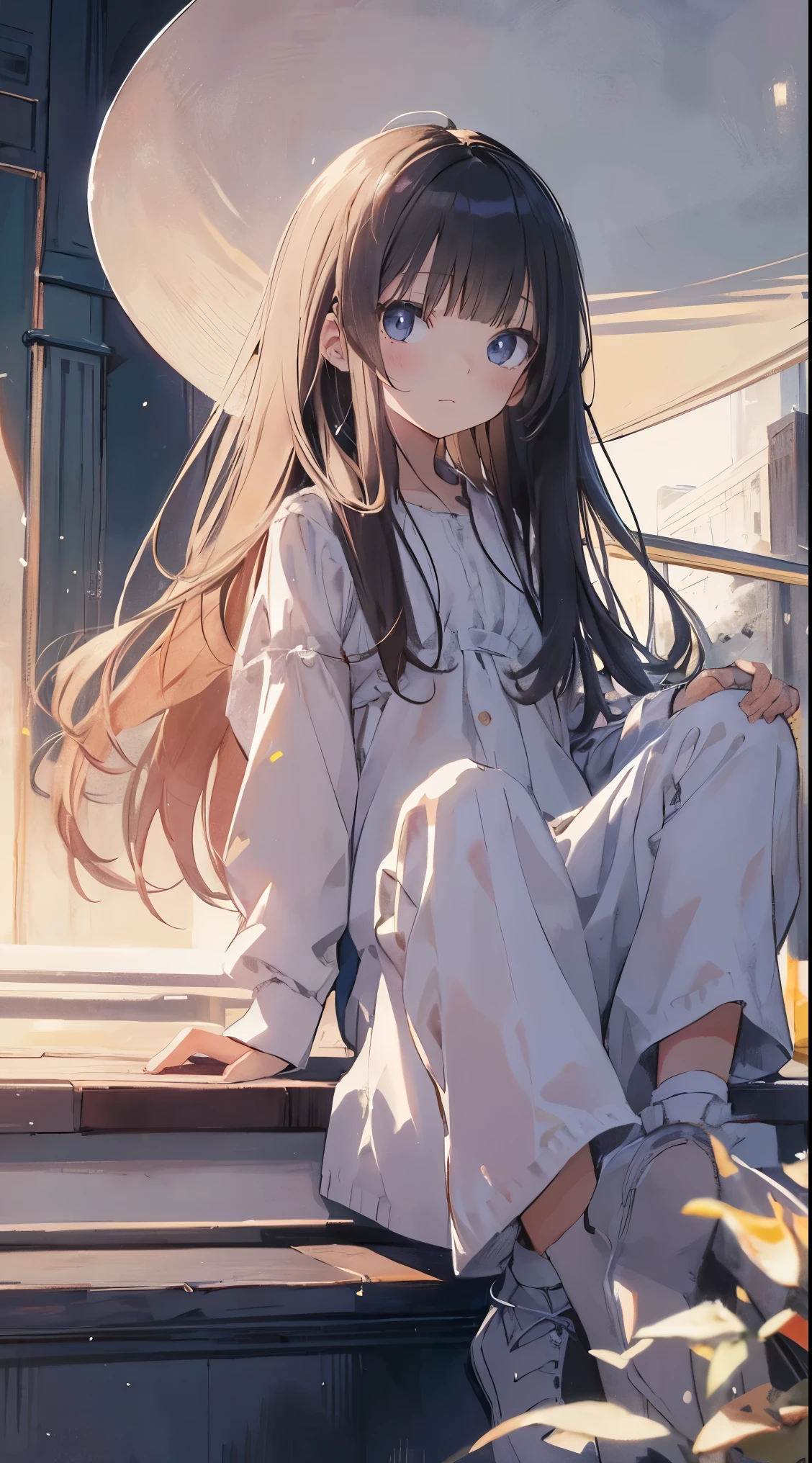 Masterpiece、Highest quality、highest quality、(((Lori)))、 ((((Petite))))、Shiny hair quality、Small face、Sitting、Super detailed, beautiful, wide eyes、Ultra-detailed, clear and beautiful faces、(cute illustration:1.2), High-resolution, ultra-detailed, best quality, embarrassed