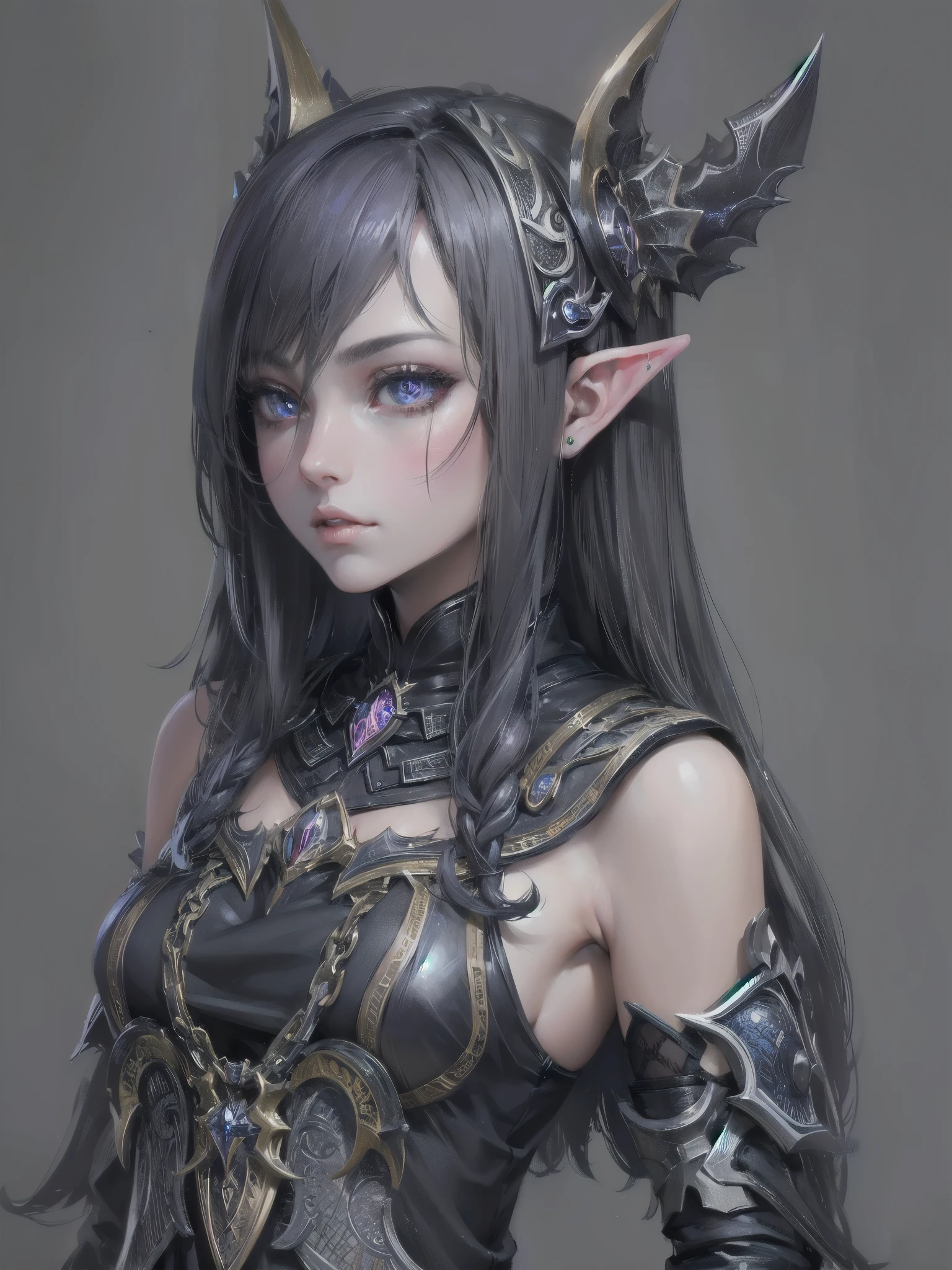 high quality,hd,16k,sharp line,1girl,fantasy,fem
ale dark elf,beautiful hair ,cute face, large breasts ,nice legs,,focus girl,detailed beautiful face,detailed clothes,beautiful eyes,dynamic angle