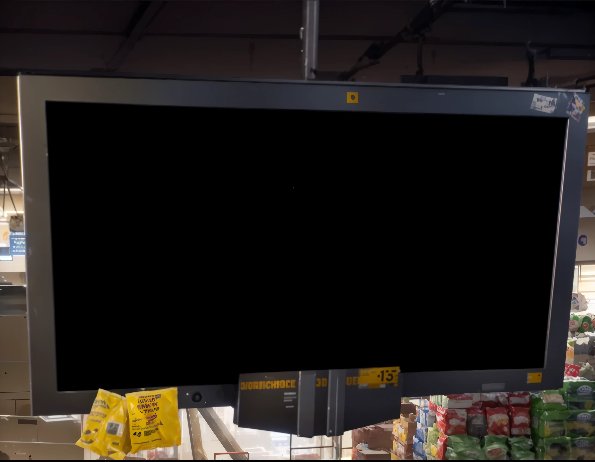 Display,television,The background is in the supermarket,convenience store,resident Evil, Environment Concept Art, Ultra-detailed concept art, Post-apocalyptic, Highly detailed concept art, Post-apocalyptic景观, Detailed 4k concept art