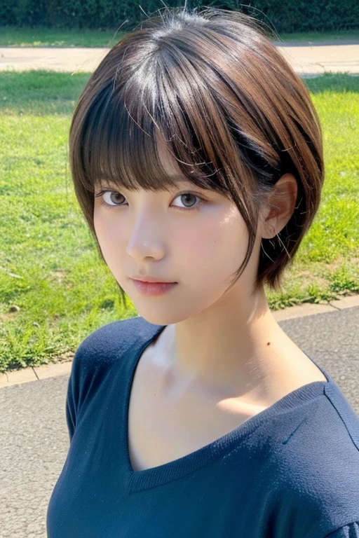 18 yr old girl , short hair, closeup shot and facing to the viewer.