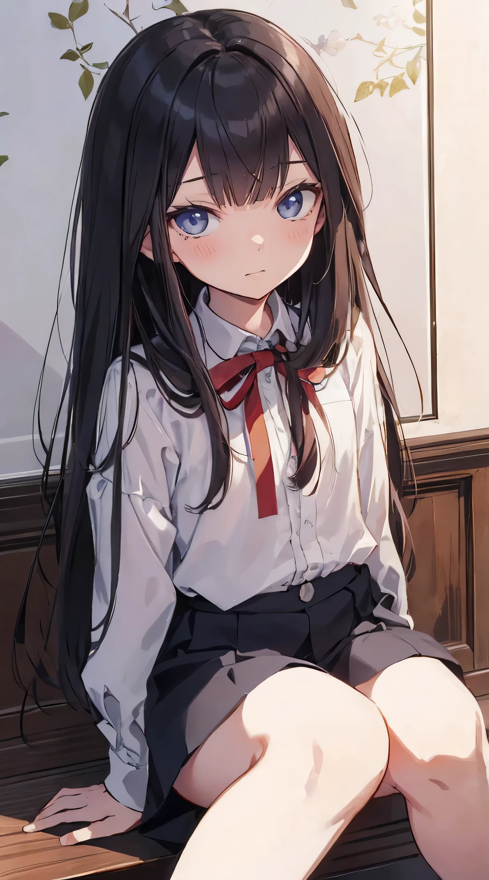 Masterpiece、Highest quality、highest quality、(((Lori)))、 ((((Petite))))、Shiny hair quality、Small face、Sitting、Super detailed, beautiful, wide eyes、Ultra-detailed, clear and beautiful faces、(cute illustration:1.2), High-resolution, ultra-detailed, best quality, embarrassed