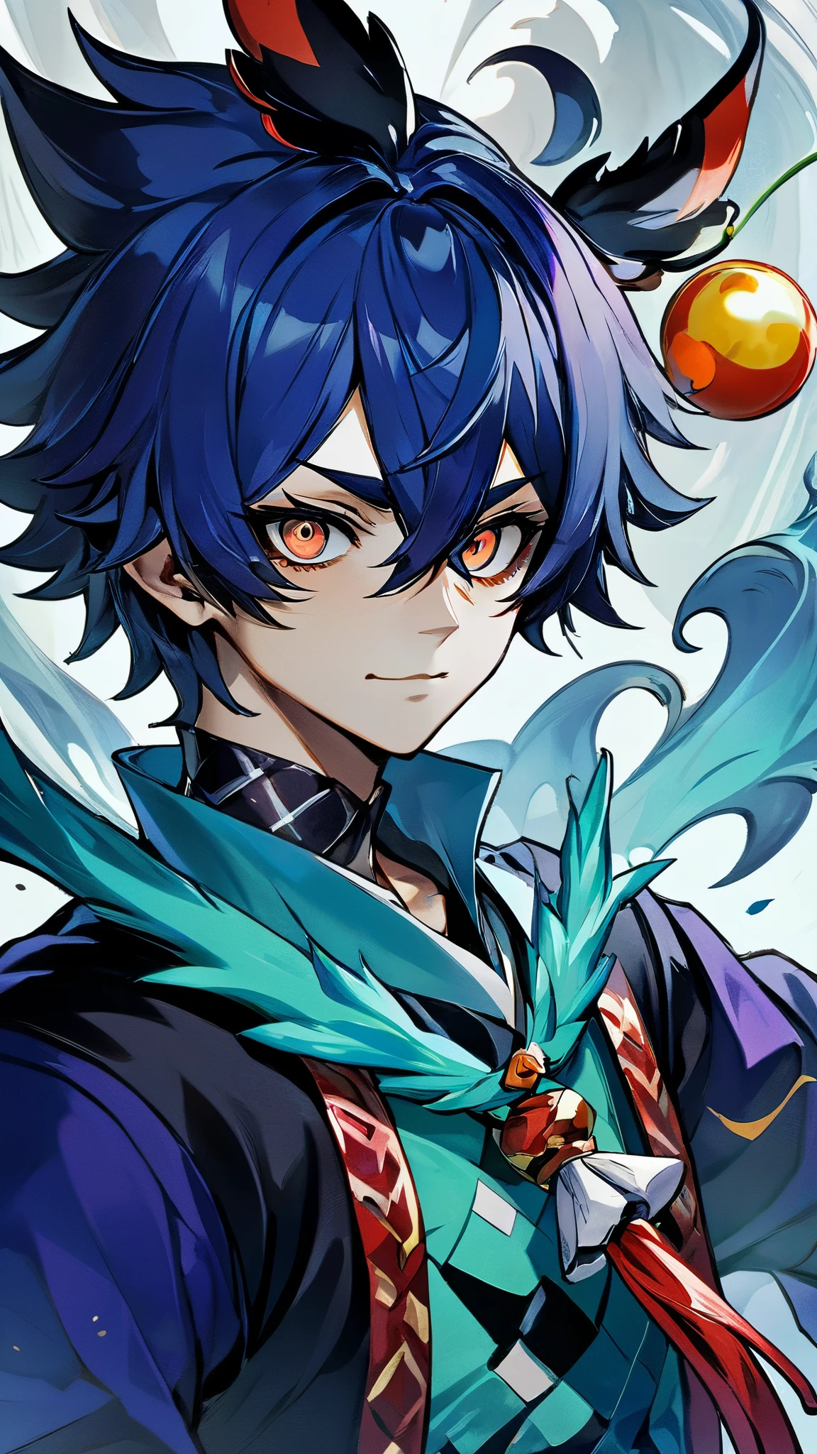 un primer plano de una persona disfrazada con cara de payaso, shaco de la liga de leyendas, del buscador de caminos, male jester, desde mazmorras & dragones, Court buffoon, de la liga de leyendas, zhongli del impacto genshin, extremely detailed artistic germ, chico guapo en el arte de Demon Slayer, desde mazmorras and dragones, keqing del impacto genshin