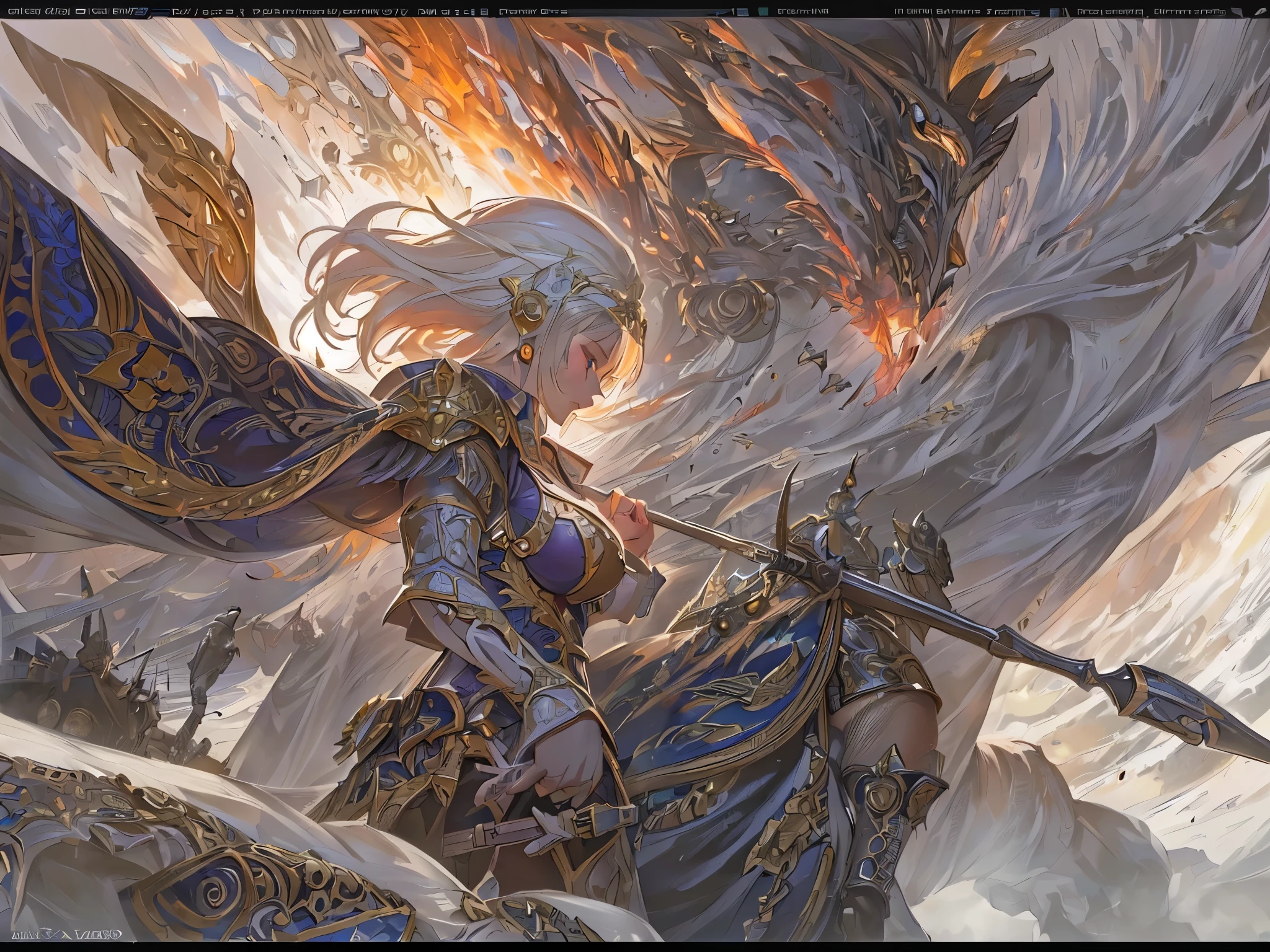 ((highest quality)),(Ultra-high resolution),(Very detailed),(Detailed Description),((The best CG)),(A masterpiece),Ultra-precise art,amazing drawing art,(Fantasy art with intricate detail:1.5), (woman:1.5),(Beautiful and well-proportioned face:1.4), Soldier, Fearless Heart, Mysterious Power, Fire of Battle, Wind